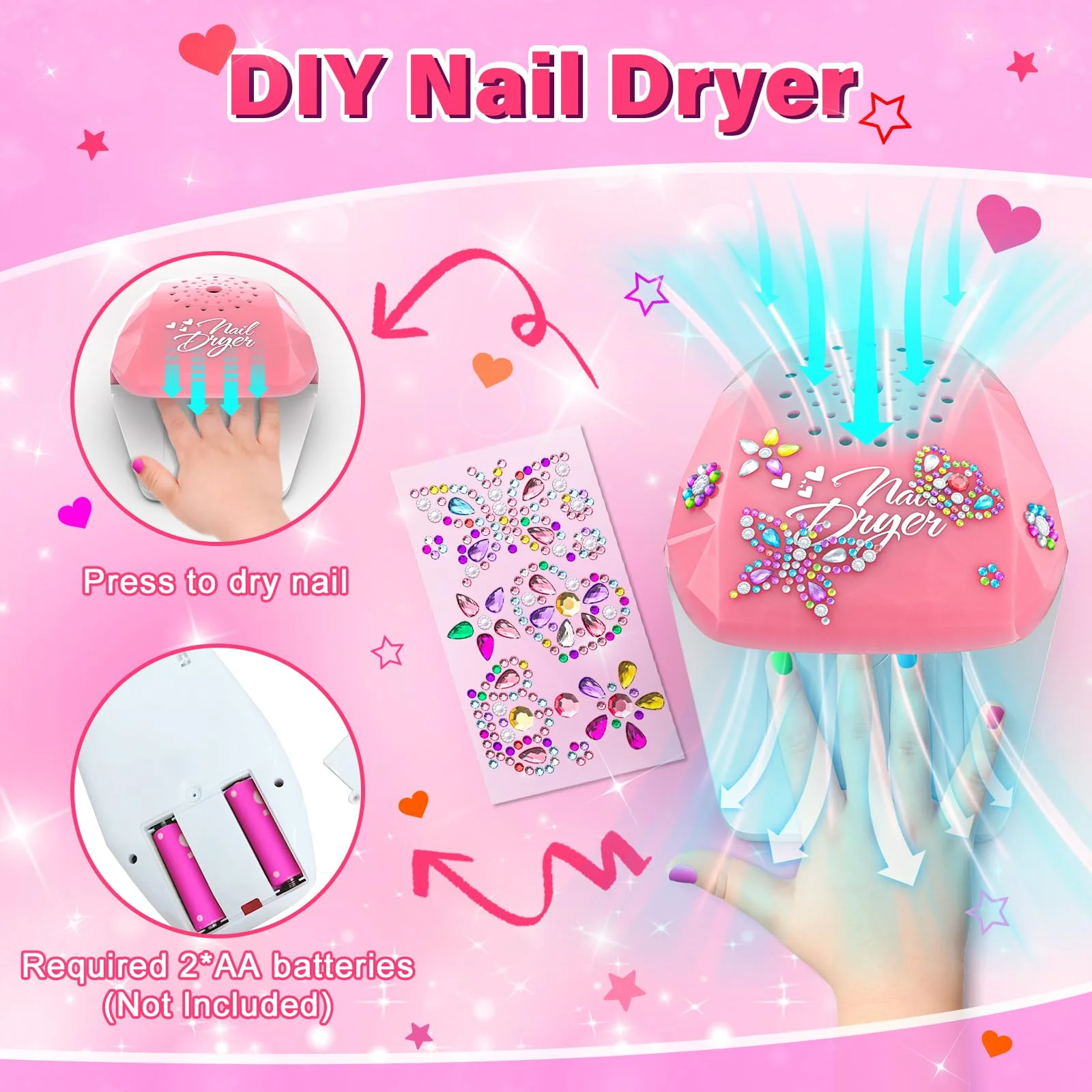 Glisiol Kids Nail Polish Set for Girls Toys, Washable Quick-Dry Toddler Nail Art Kit with Air Cooling Dryer and Cosmetic Case, Christmas or Birthday Gifts for Girls Ages 3 4 5 6 7 9 10 11 12-Pink - Image 6