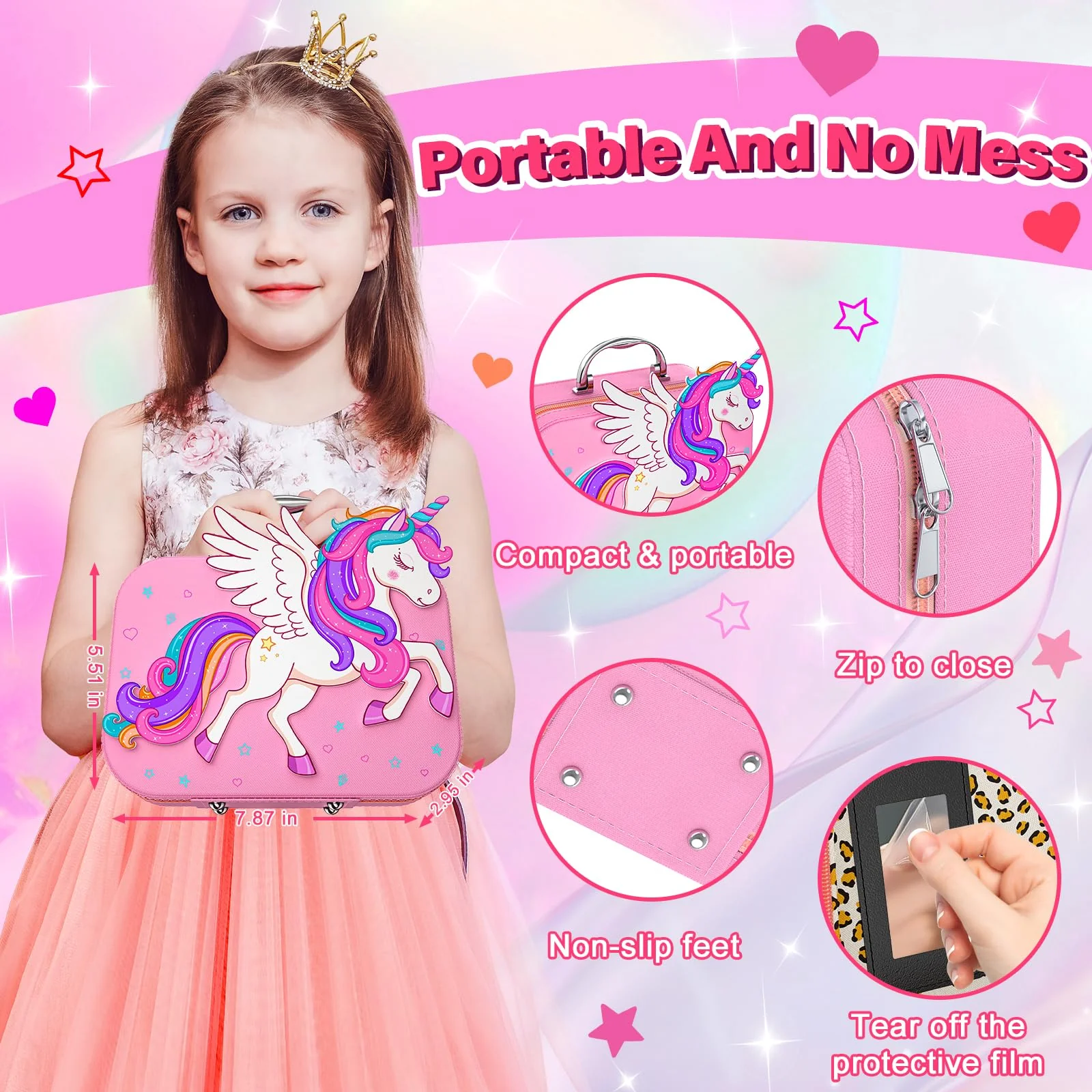 Glisiol Kids Nail Polish Set for Girls Toys, Washable Quick-Dry Toddler Nail Art Kit with Air Cooling Dryer and Cosmetic Case, Christmas or Birthday Gifts for Girls Ages 3 4 5 6 7 9 10 11 12-Pink - Image 7