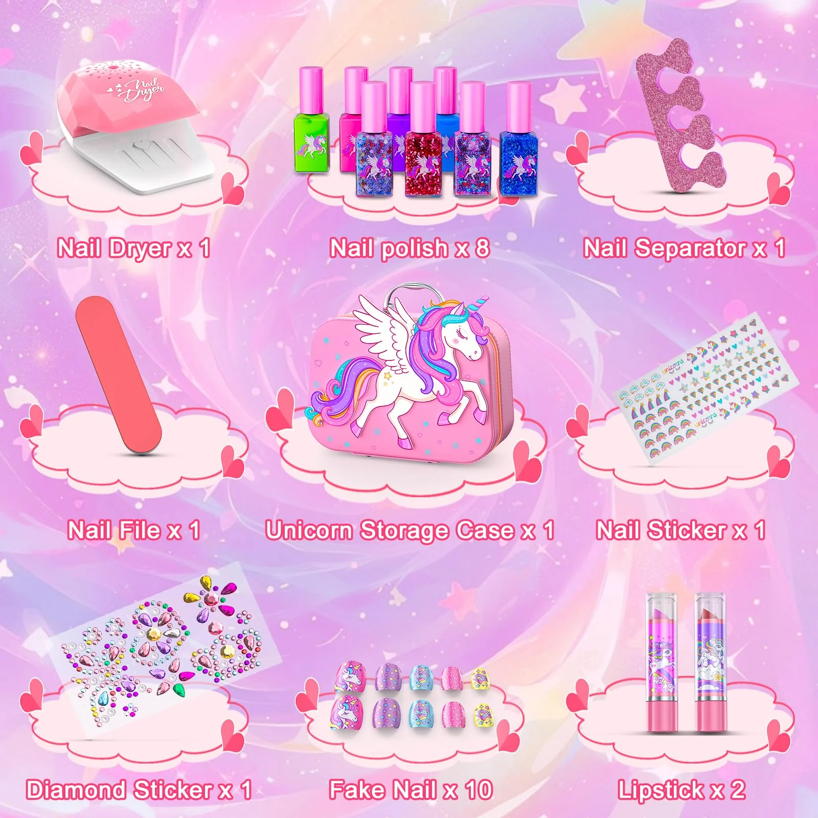 Glisiol Kids Nail Polish Set for Girls Toys, Washable Quick-Dry Toddler Nail Art Kit with Air Cooling Dryer and Cosmetic Case, Christmas or Birthday Gifts for Girls Ages 3 4 5 6 7 9 10 11 12-Pink - Image 8