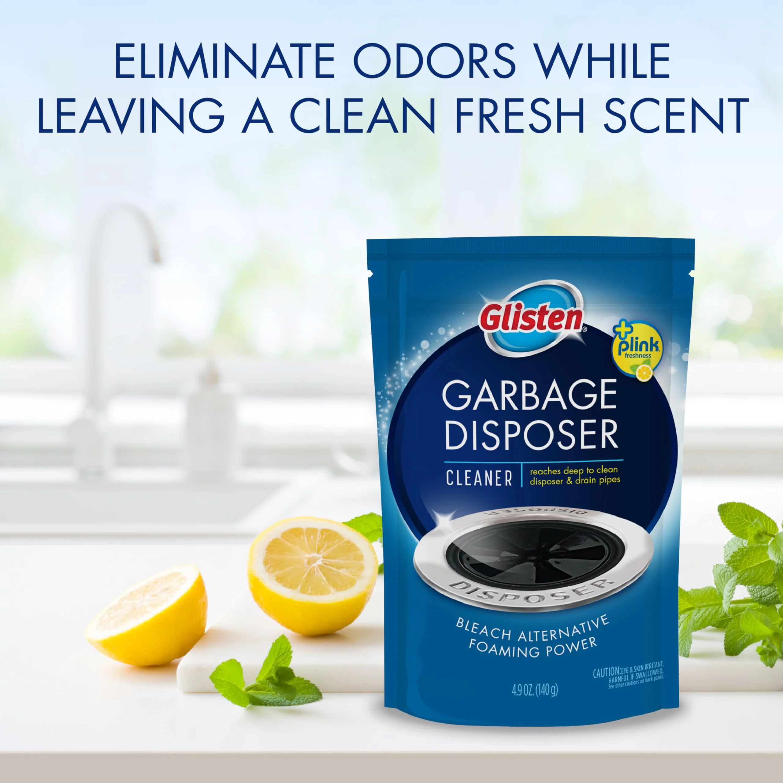 Glisten Garbage Disposer Cleaner and Freshener with Foaming Action, Helps Remove Buildup in Drains, Lemon Scent, Made in the USA, 16 Packets - Image 4