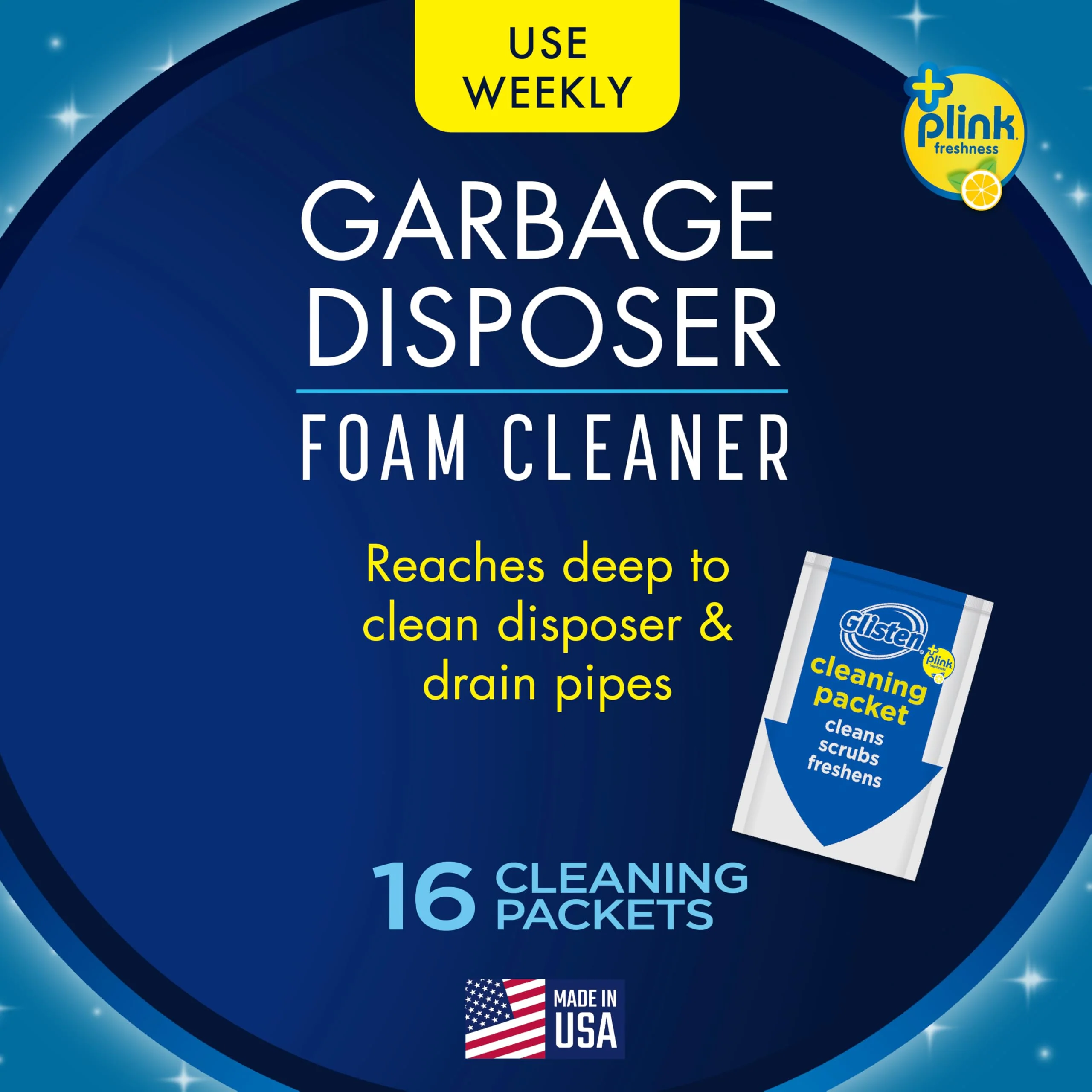 Glisten Garbage Disposer Cleaner and Freshener with Foaming Action, Helps Remove Buildup in Drains, Lemon Scent, Made in the USA, 16 Packets - Image 7