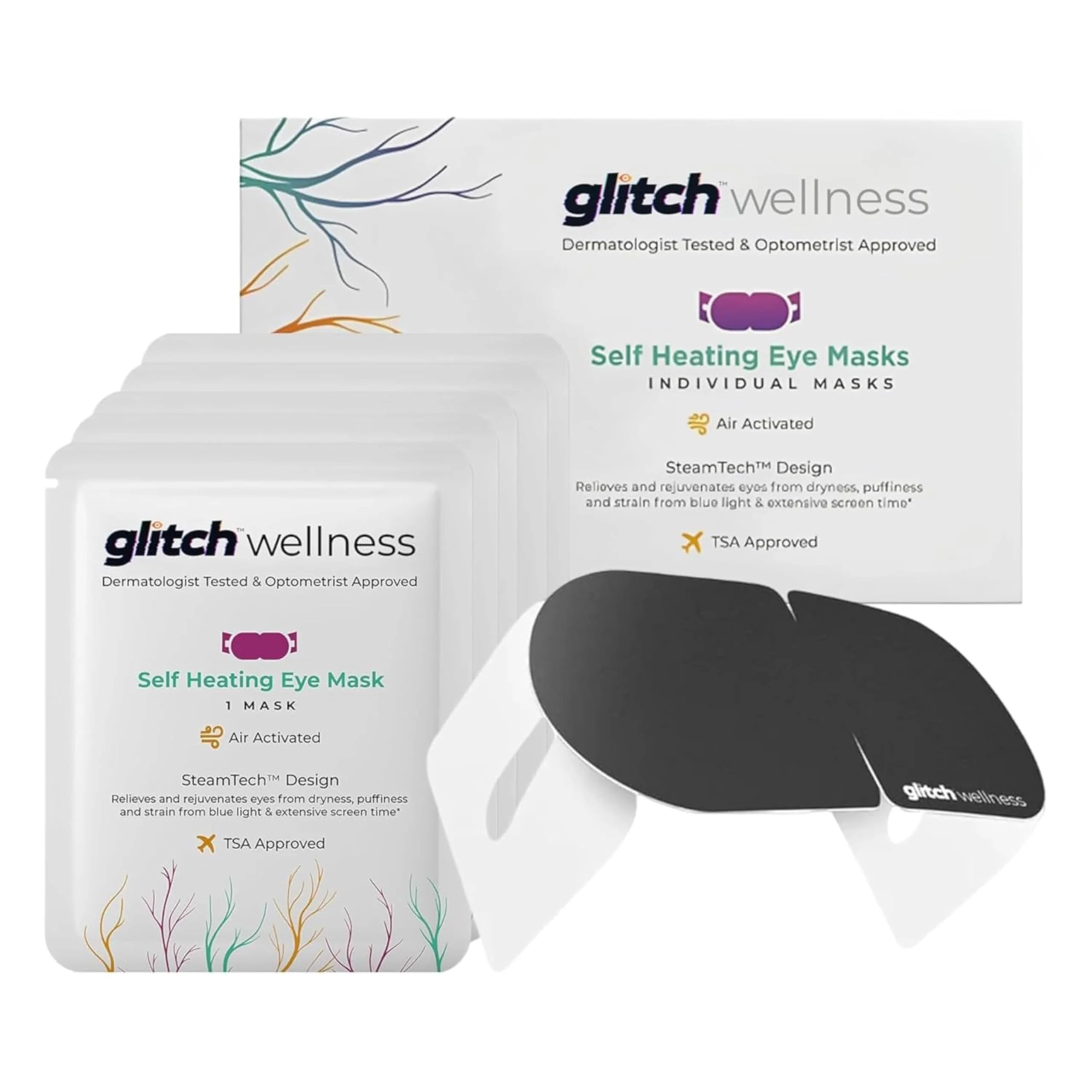 Glitch Self Heating Eye Mask - Steam Eye Mask for Dry Eyes, Soothing Relief, Stress Reduction - Disposable Warm Eye Compress Moist Heat - Image 2