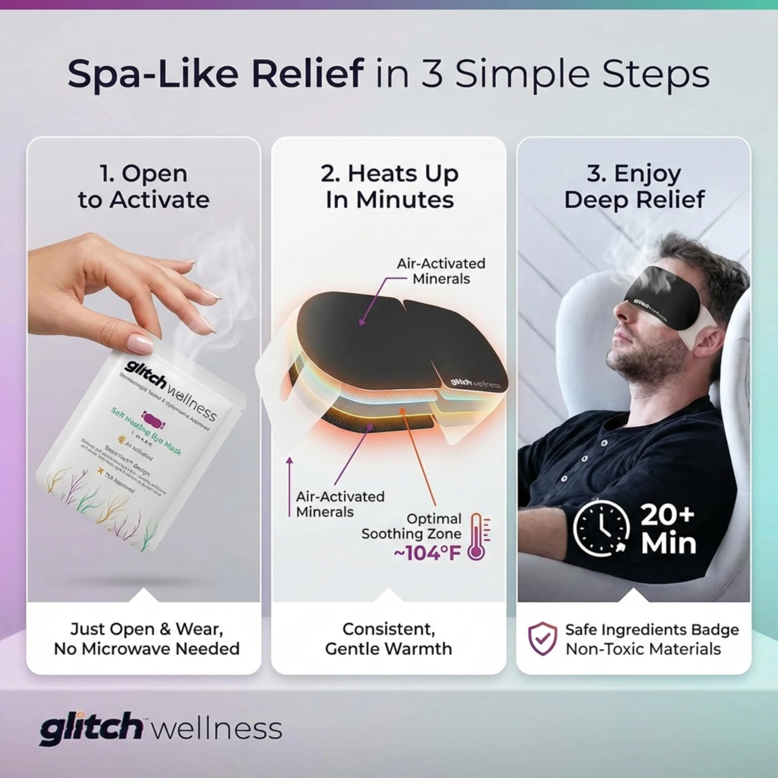 Glitch Self Heating Eye Mask - Steam Eye Mask for Dry Eyes, Soothing Relief, Stress Reduction - Disposable Warm Eye Compress Moist Heat - Image 5