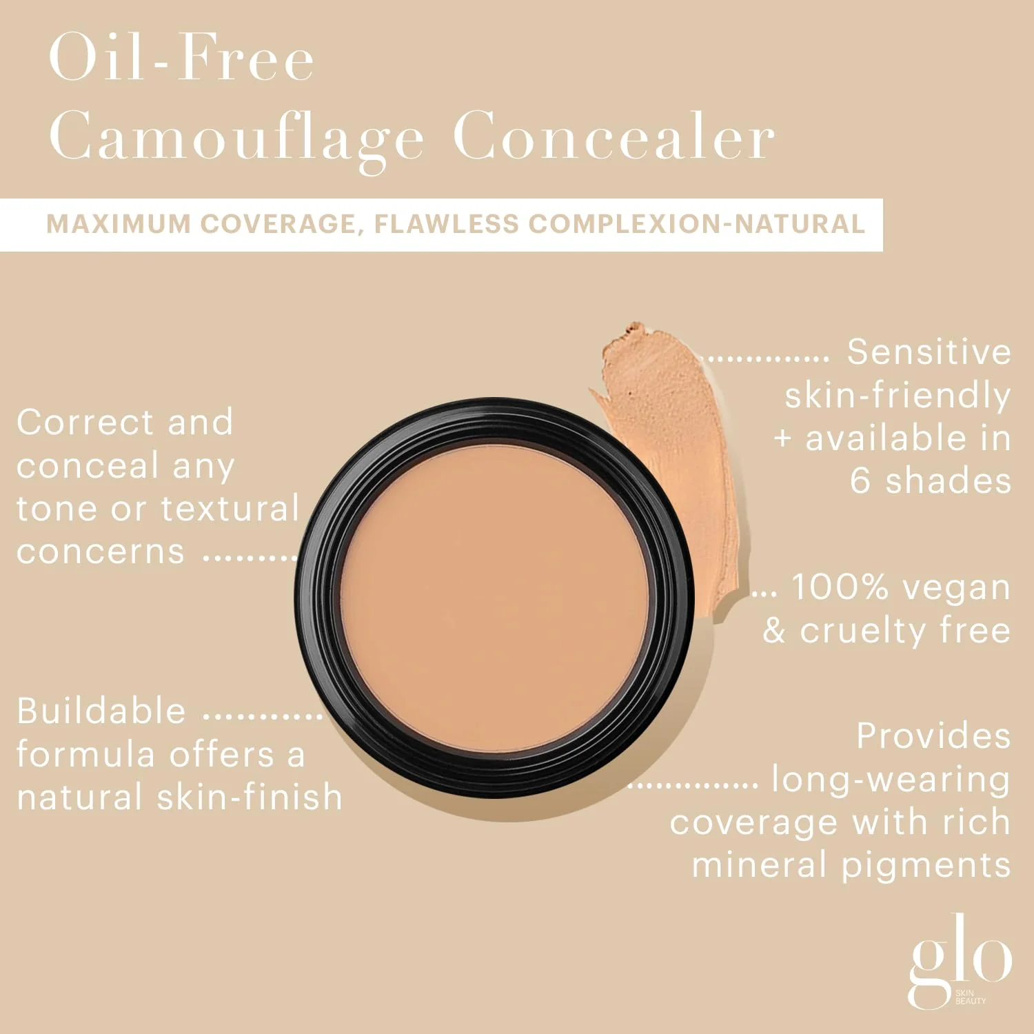 Glo Skin Beauty Oil-Free Camouflage Concealer - Correct and Conceal Imperfections, Blemishes & Dark Spots, Nourishing Makeup for a More Even Complexion (Natural) - Image 3