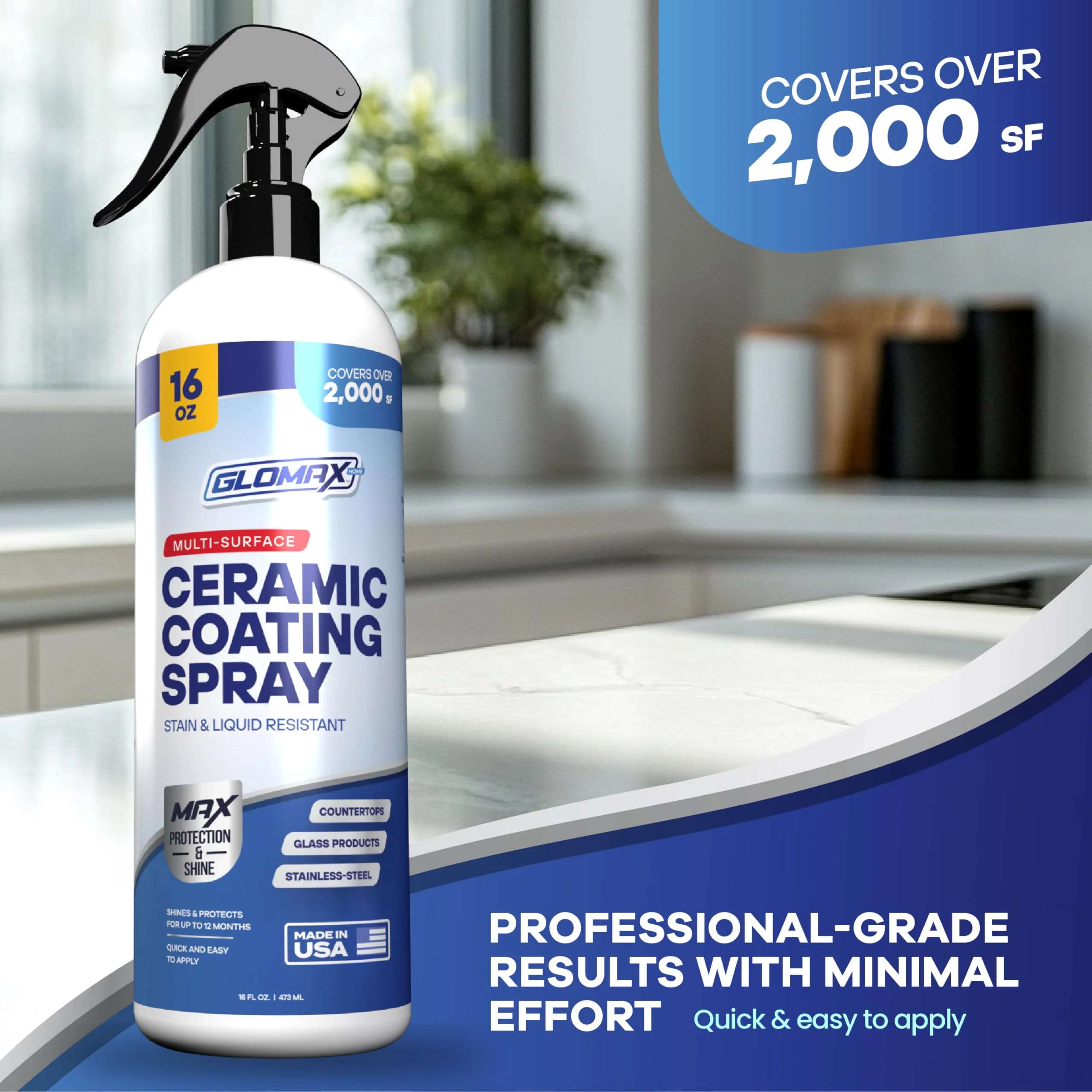 GLOMAX Home Ceramic Coating Spray Kit (16 oz) - Shine, Seal & Protect Stainless Steal, Glass, Kitchen & Bath Surfaces - Extremely Hydrophobic - Repels Stains & Grime - Includes 2 Micro Fiber Towels - Image 2