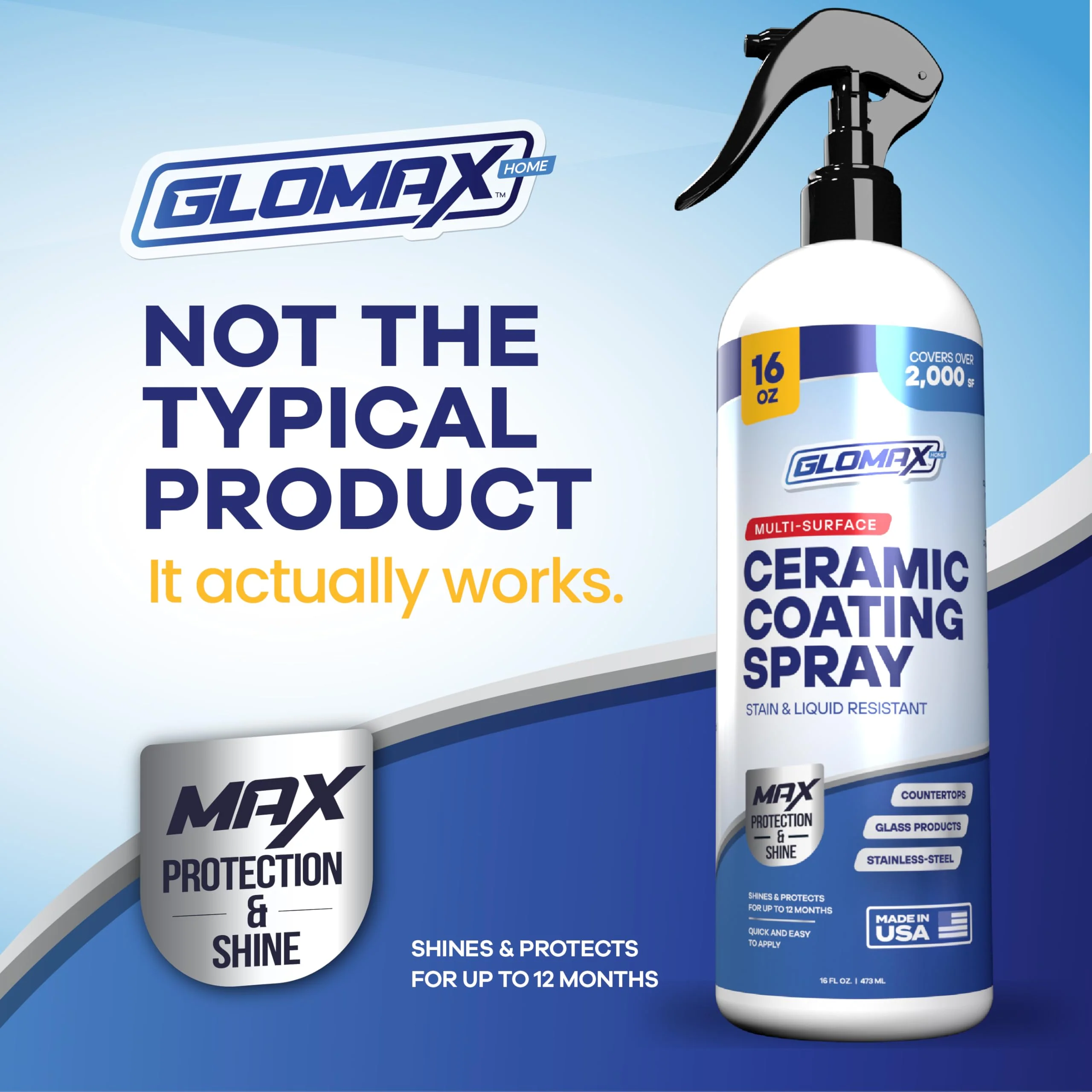 GLOMAX Home Ceramic Coating Spray Kit (16 oz) - Shine, Seal & Protect Stainless Steal, Glass, Kitchen & Bath Surfaces - Extremely Hydrophobic - Repels Stains & Grime - Includes 2 Micro Fiber Towels - Image 6