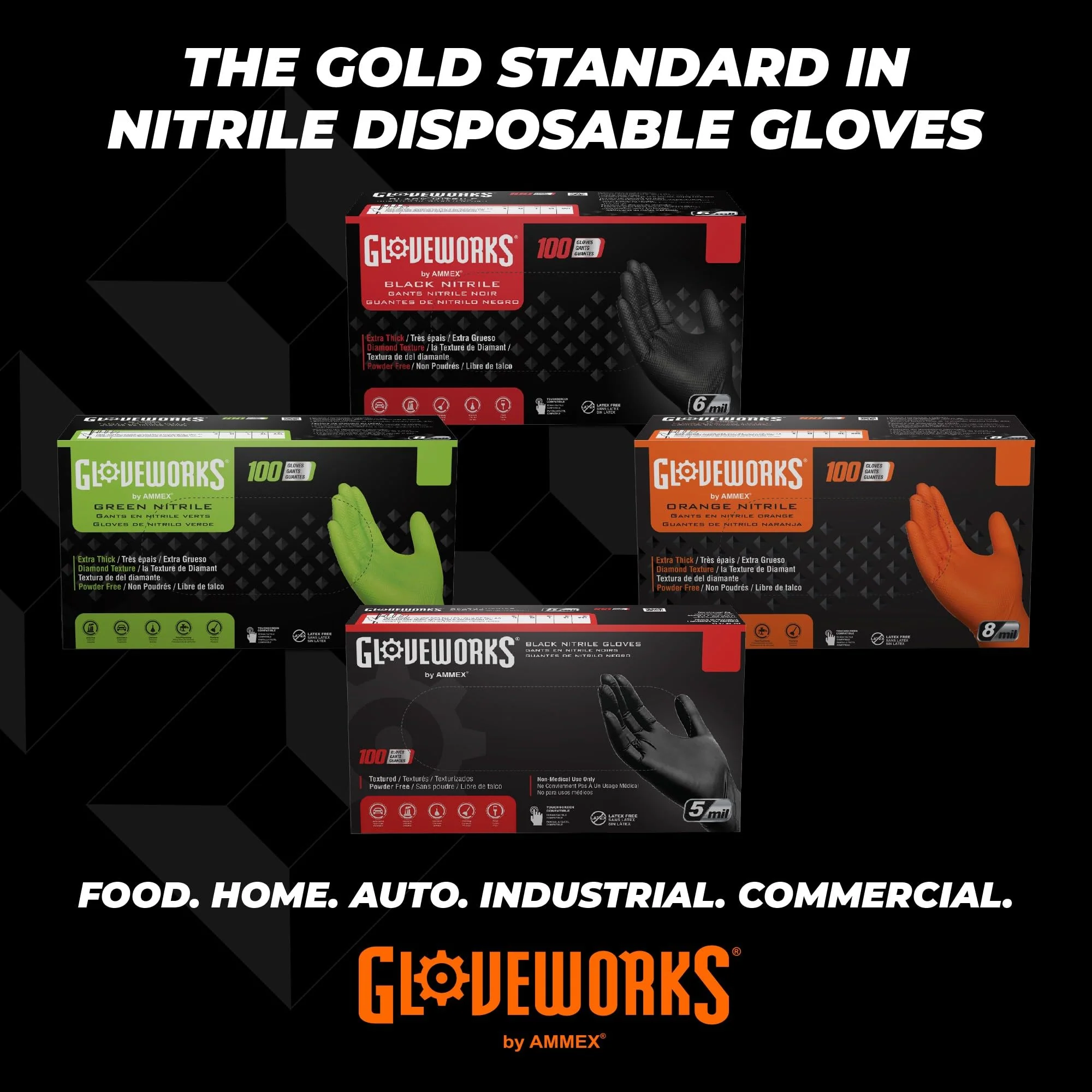GLOVEWORKS 8 Mil Orange Nitrile Disposable Gloves Heavy Duty Industrial RDT for Mechanic and Automotive Medium 2 Boxes of 100 - Image 2