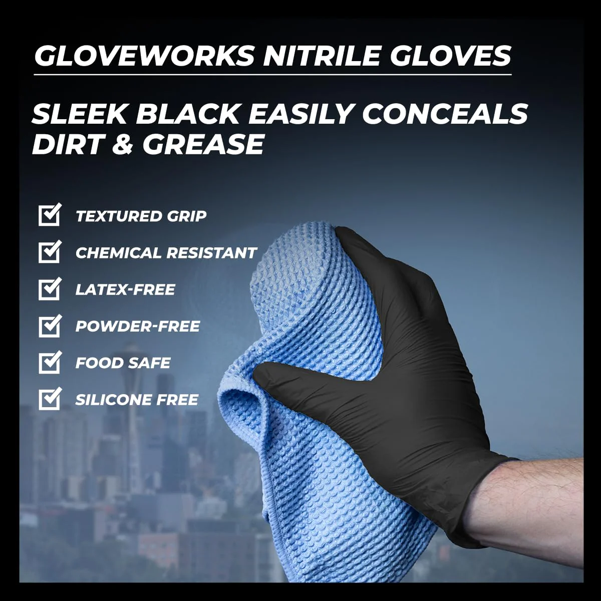 GLOVEWORKS Black Nitrile Gloves 5 Mil Disposable for Food Service, Cooking, Professional Cleaning, Size XL, 3 Boxes of 100 - Image 3