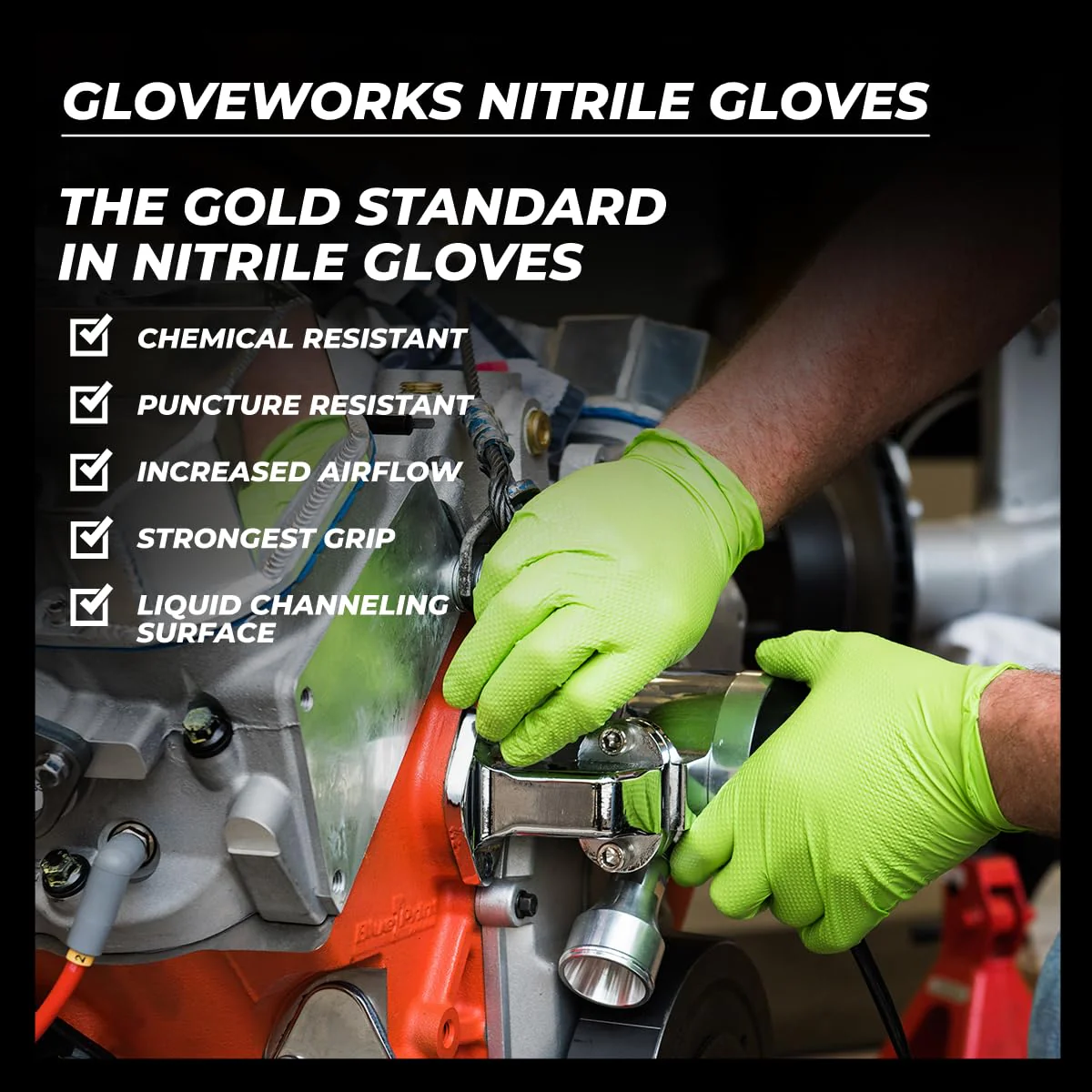 GLOVEWORKS HD Green Nitrile Industrial Disposable Gloves, 8 Mil, Latex-Free, Raised Diamond Texture, Medium, Case of 1000 - Image 3