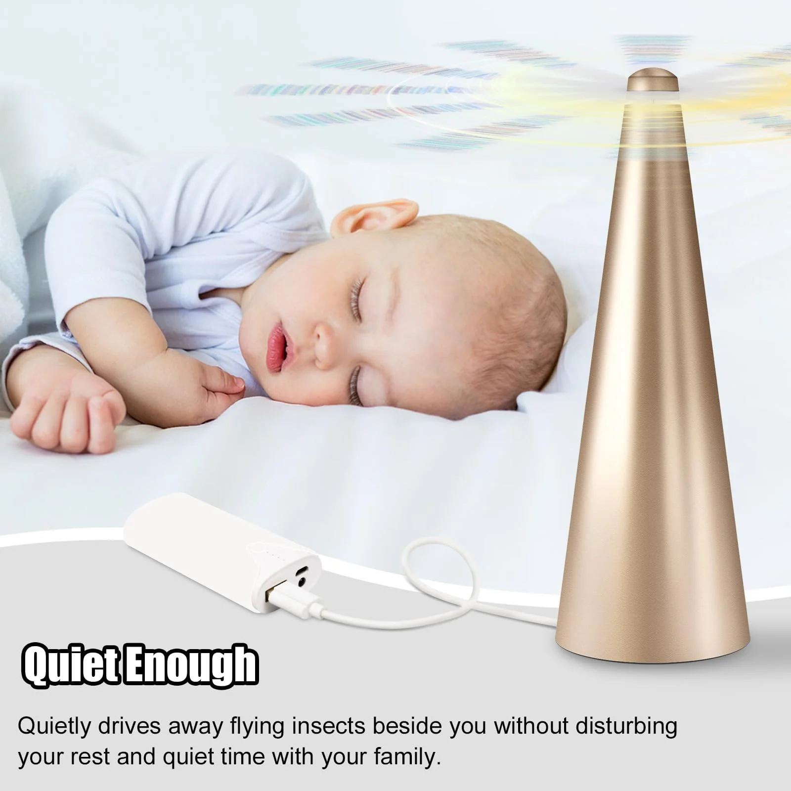 Glovv Fly Fans for Tables, Bug Food Fan Outdoor Indoor Keep Flies Away, 4 Pack Portable Batteries Powered Picnic Table Top Spinner with Metal Hanger, Fly Repellent for Restaurant, Camping (Golden) - Image 2