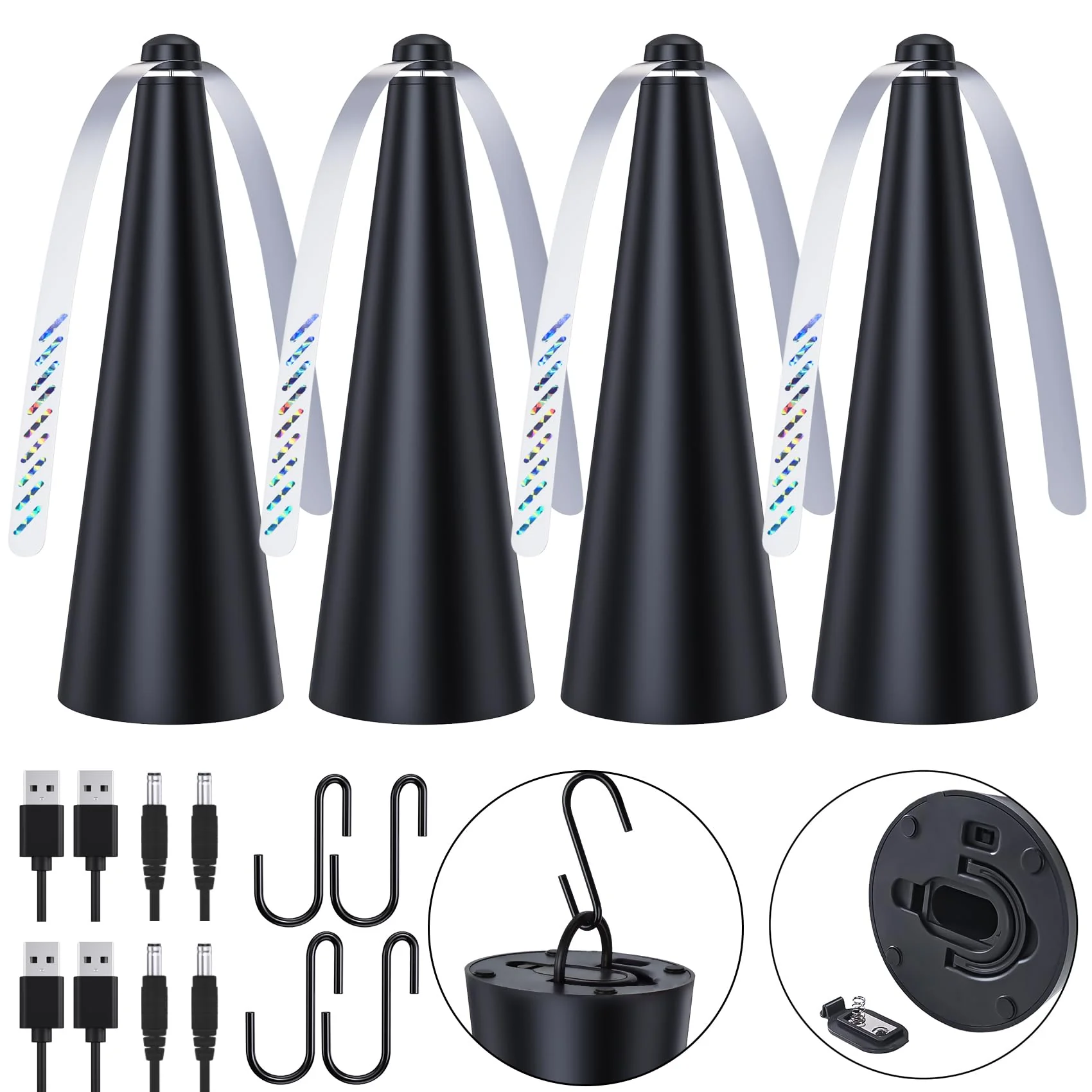Glovv Fly Fans for Tables, Food Fan to Keep Flies Away, 4 Pack Portable Outdoor Indoor Batteries Powered Picnic Table Top Spinner with Metal Hanger, Bug Repellent for Restaurant, Camping (Black)