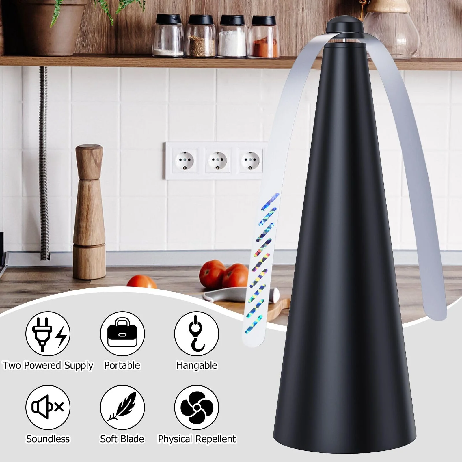 Glovv Fly Fans for Tables, Food Fan to Keep Flies Away, 4 Pack Portable Outdoor Indoor Batteries Powered Picnic Table Top Spinner with Metal Hanger, Bug Repellent for Restaurant, Camping (Black) - Image 2