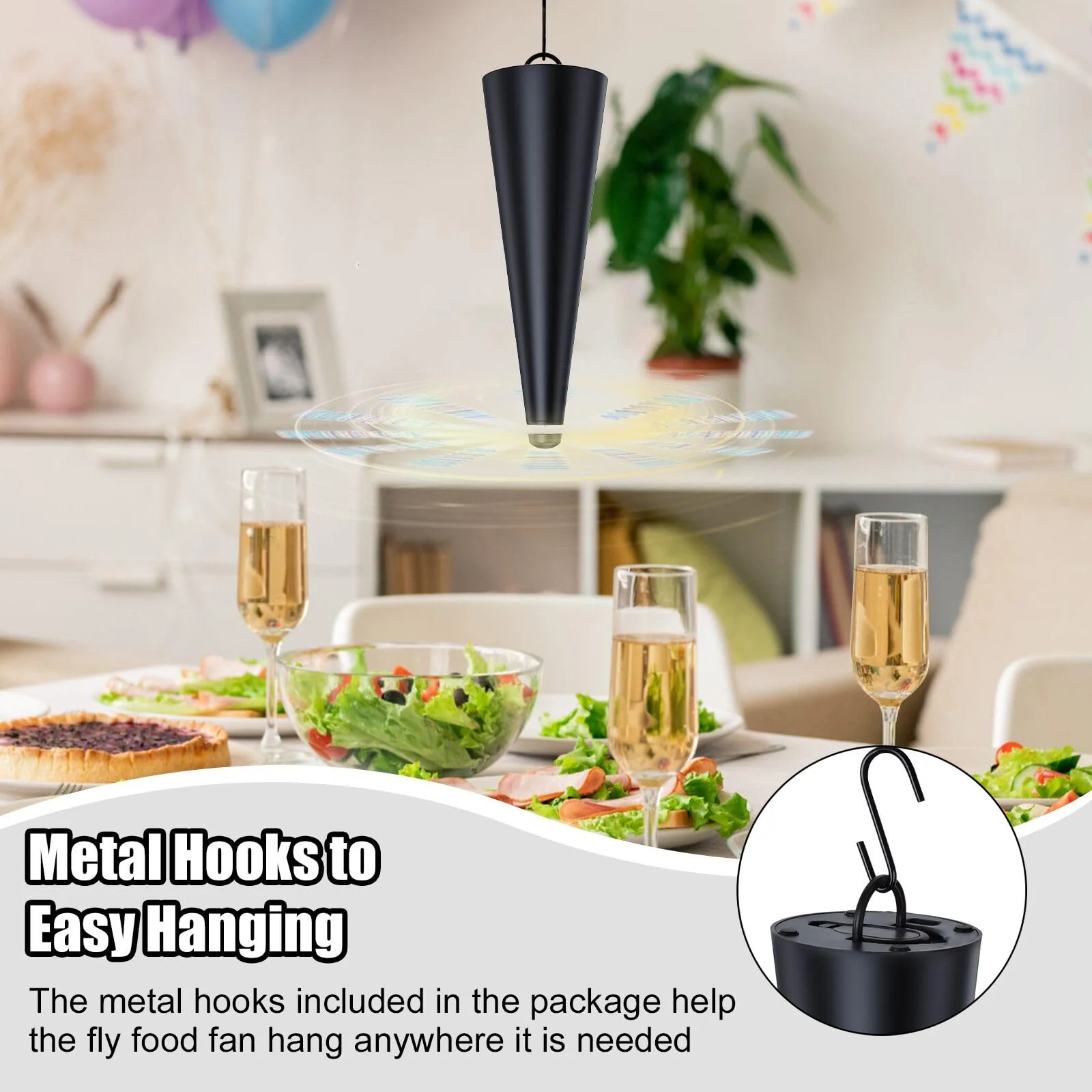 Glovv Fly Fans for Tables, Food Fan to Keep Flies Away, 4 Pack Portable Outdoor Indoor Batteries Powered Picnic Table Top Spinner with Metal Hanger, Bug Repellent for Restaurant, Camping (Black) - Image 5