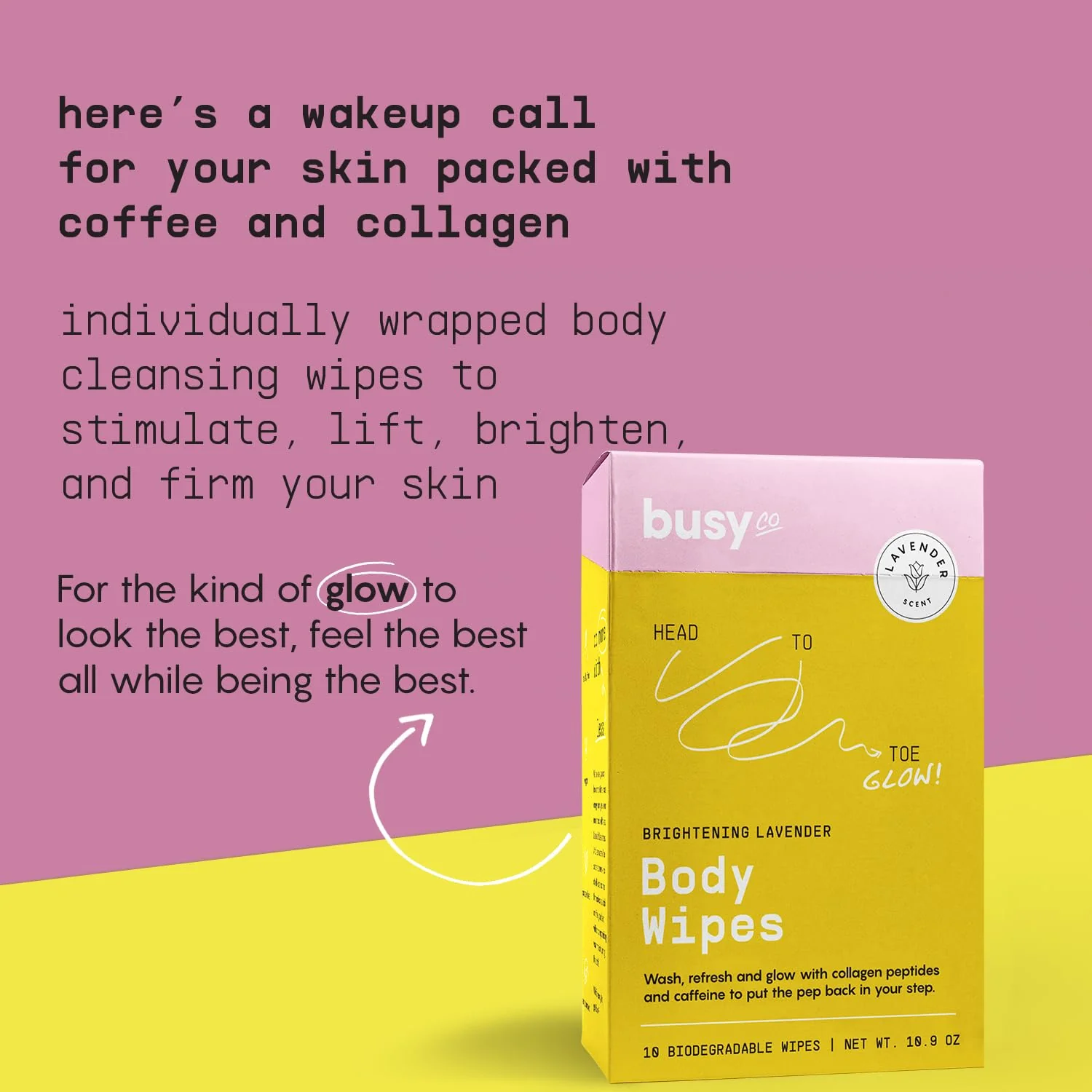 Glow Body Wipes for Women - Cleansing Large Wash Cloth - Extra Thick & Moist - Armpit Sweat Cloths for Body Odor - No Rinse, No Shower - Lavender Rose - Caffeine & Collagen Peptide - Image 8