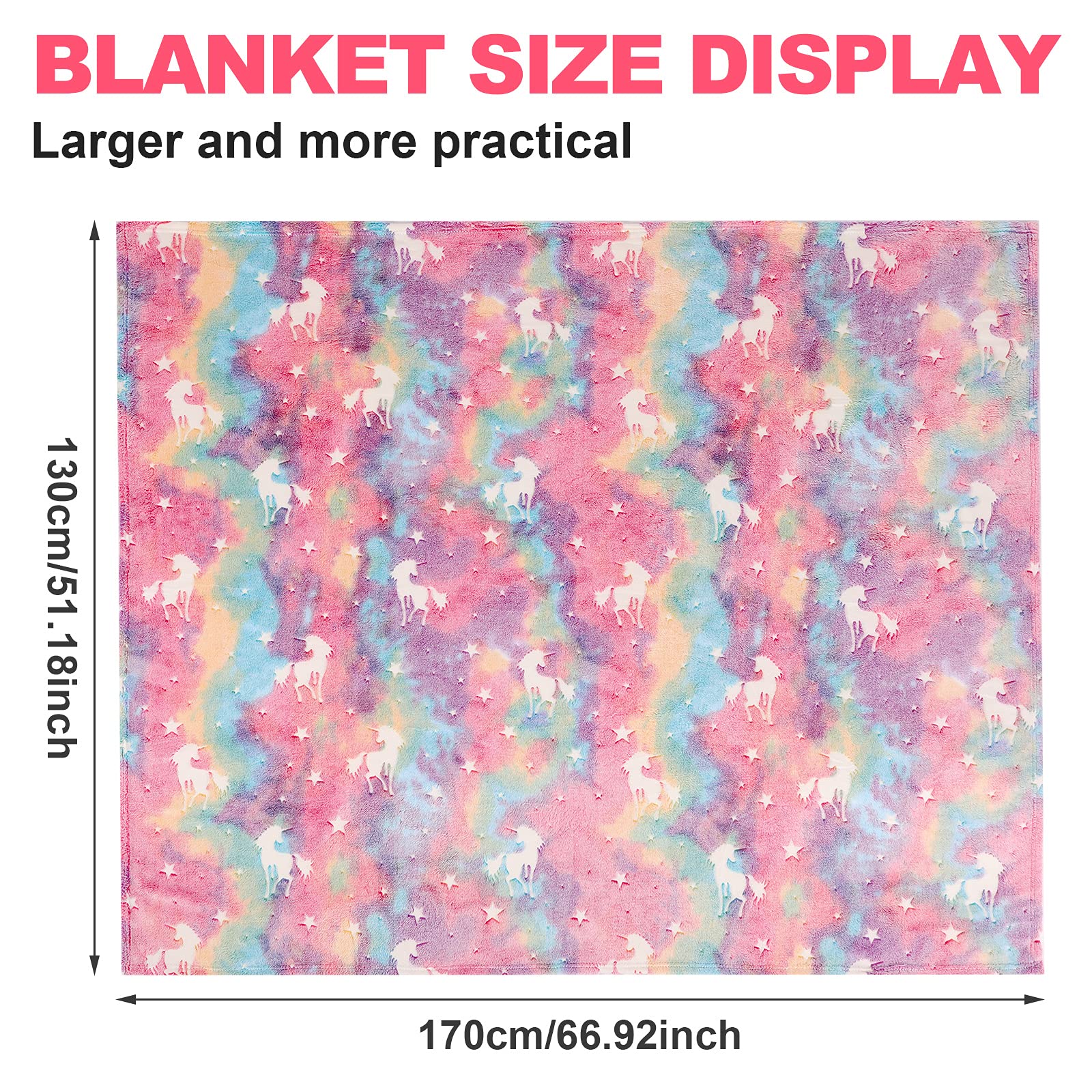Glow in The Dark Blanket Unicorns Gifts for Girls,Toys for 2 3 4 5 6 7 8 9 10 Year Old Girl Gifts,Soft Kids Blankets for Christmas Halloween Birthday Valentines Gifts,50"x60" - Image 3