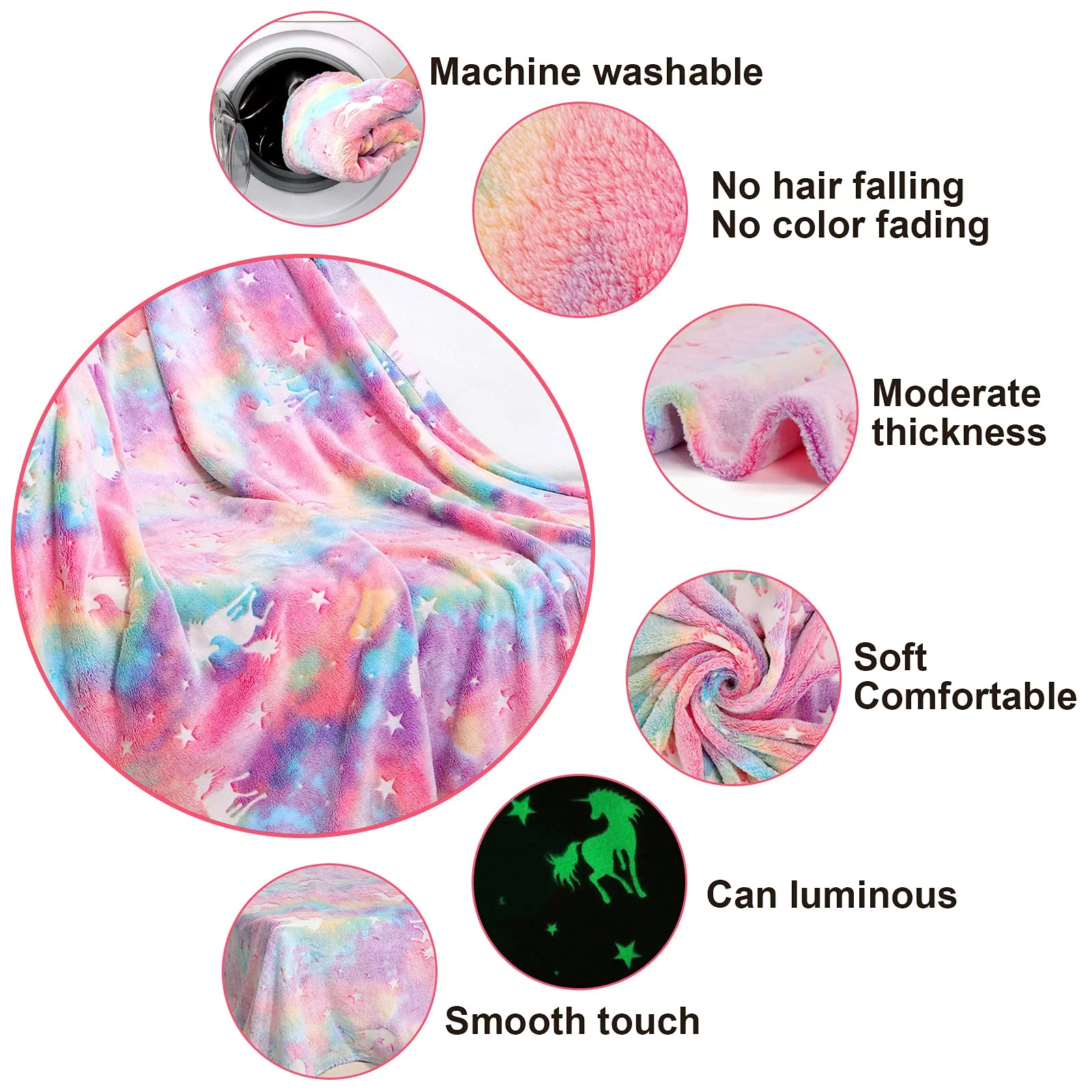 Glow in The Dark Blanket Unicorns Gifts for Girls,Toys for 2 3 4 5 6 7 8 9 10 Year Old Girl Gifts,Soft Kids Blankets for Christmas Halloween Birthday Valentines Gifts,50"x60" - Image 5