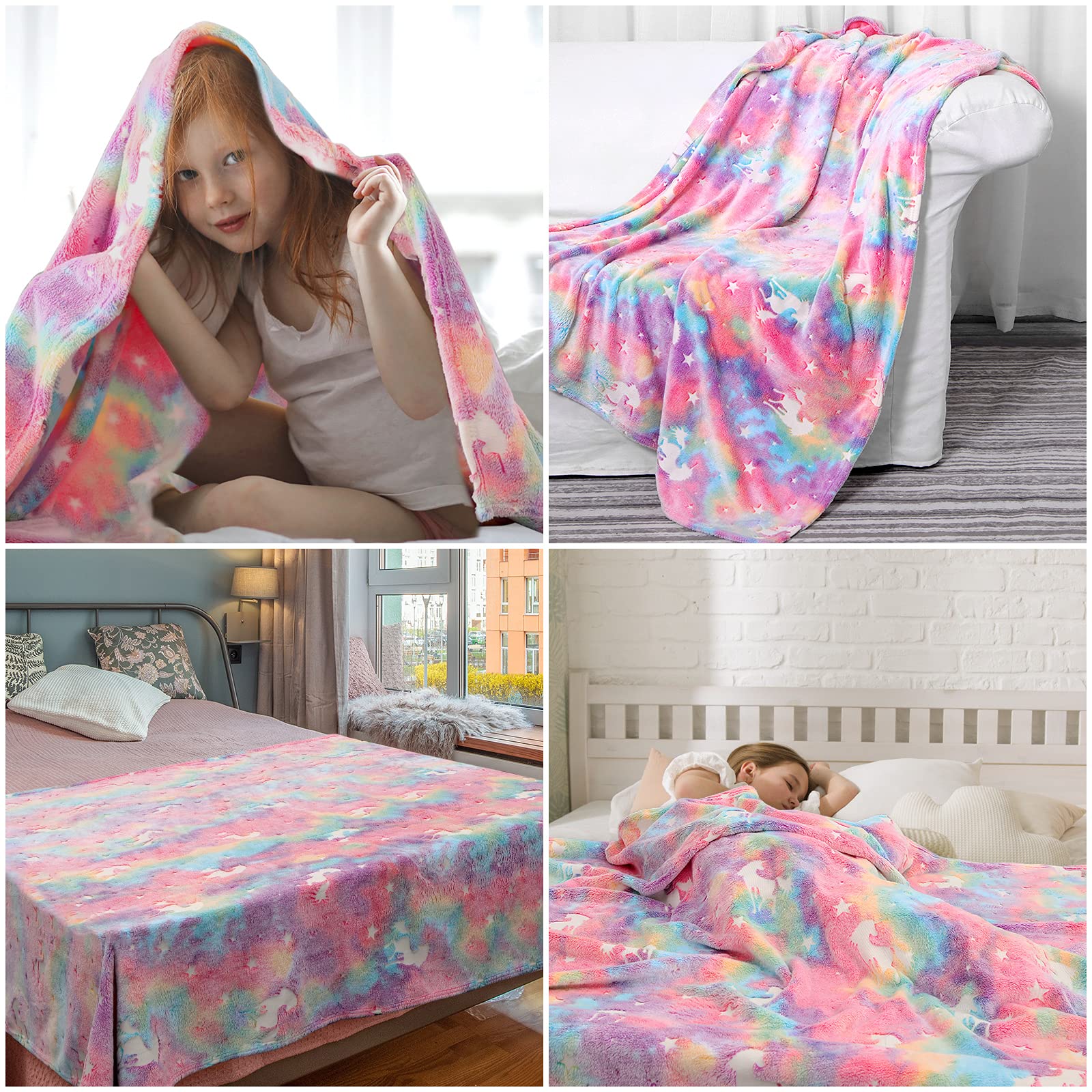 Glow in The Dark Blanket Unicorns Gifts for Girls,Toys for 2 3 4 5 6 7 8 9 10 Year Old Girl Gifts,Soft Kids Blankets for Christmas Halloween Birthday Valentines Gifts,50"x60" - Image 6