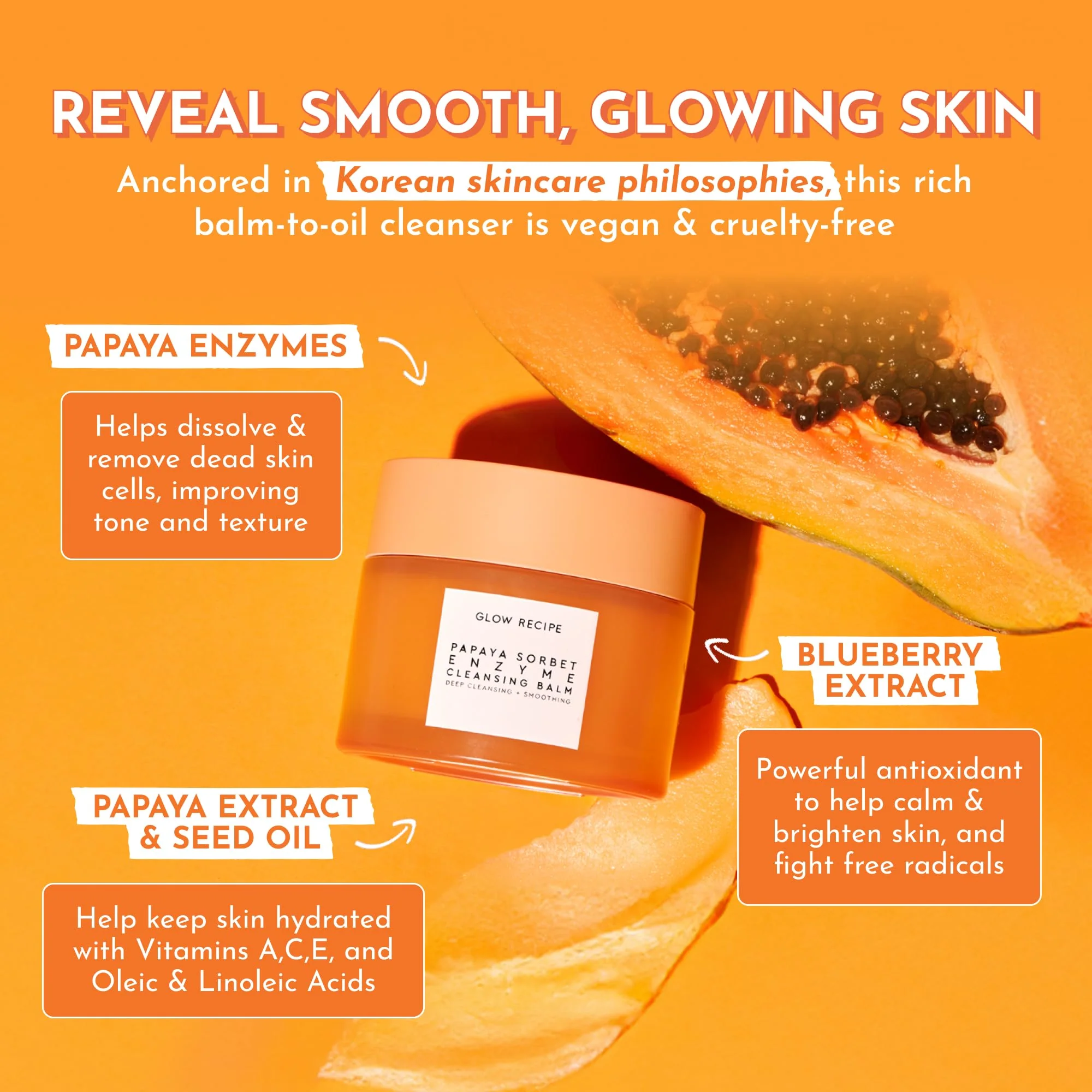 Glow Recipe Papaya Enzyme Cleansing Balm, Korean Double Cleanse First Cleanser, Makeup Remover + Cleansing Oil Balm, Gentle Exfoliating Face Cleanser, Hydrating (3.38 oz) - Image 8