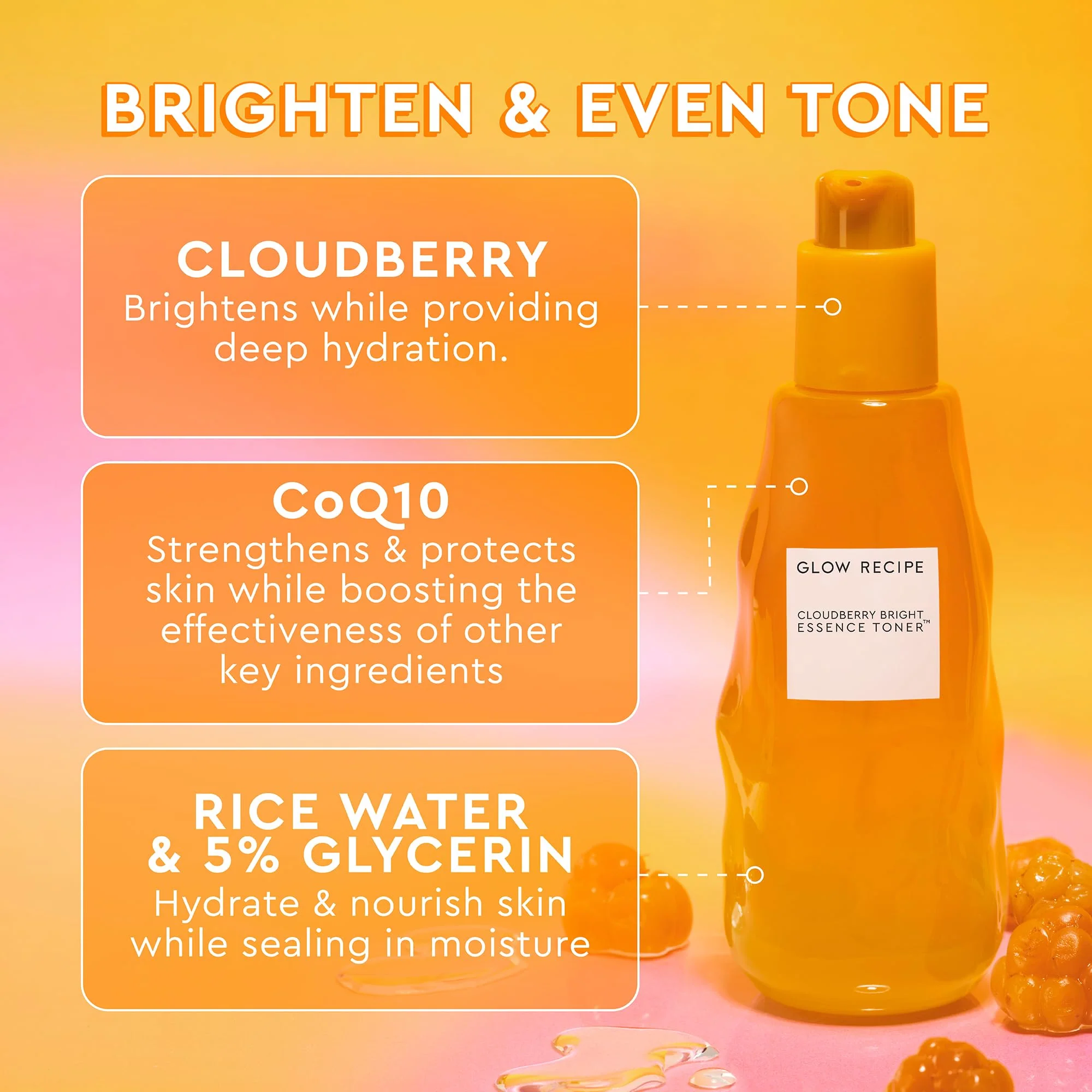 Glow Recipe Travel Size Cloudberry Brightening Toner + Essence Skincare-CoQ10 Face Toner to Strengthen Skin Barrier+Hydrating Rice Water, Vitamin C, E & 5% Glycerin to Soften & Even Skin Tone (30 ml) - Image 7