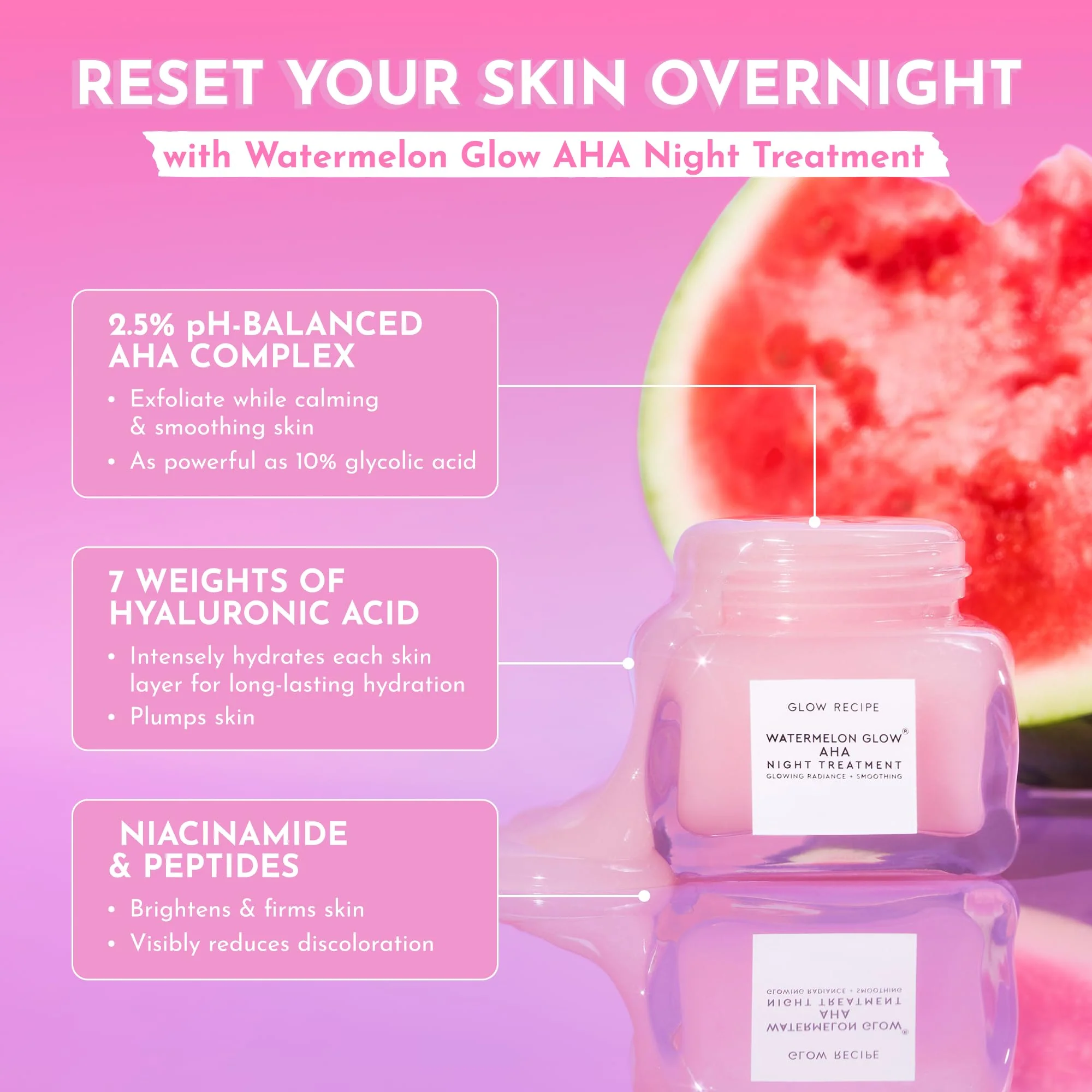 Glow Recipe Watermelon Glow AHA Night Treatment - Overnight Resurfacing Mask with AHA Complex, Hyaluronic Acid, Niacinamide & Watermelon Enzymes for Smooth, Glowing, Even-Toned Skin (60ml) - Image 9