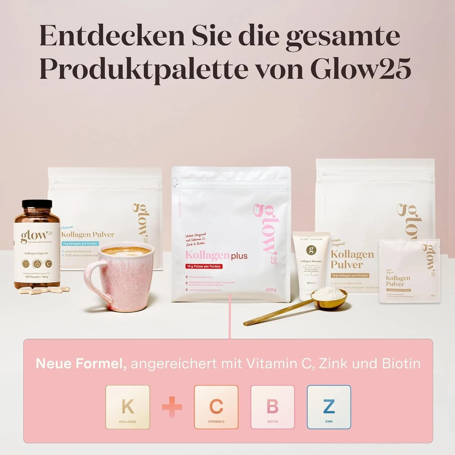 Glow25® Kollagen Kapseln hochdosiert [180 Kapseln] mit Hyaluronsäure und Vitamin C | Premium Collagen Complex für eine schöne Haut | Ohne Zusatzstoffe | Laborgeprüft | Made in Germany - Image 2
