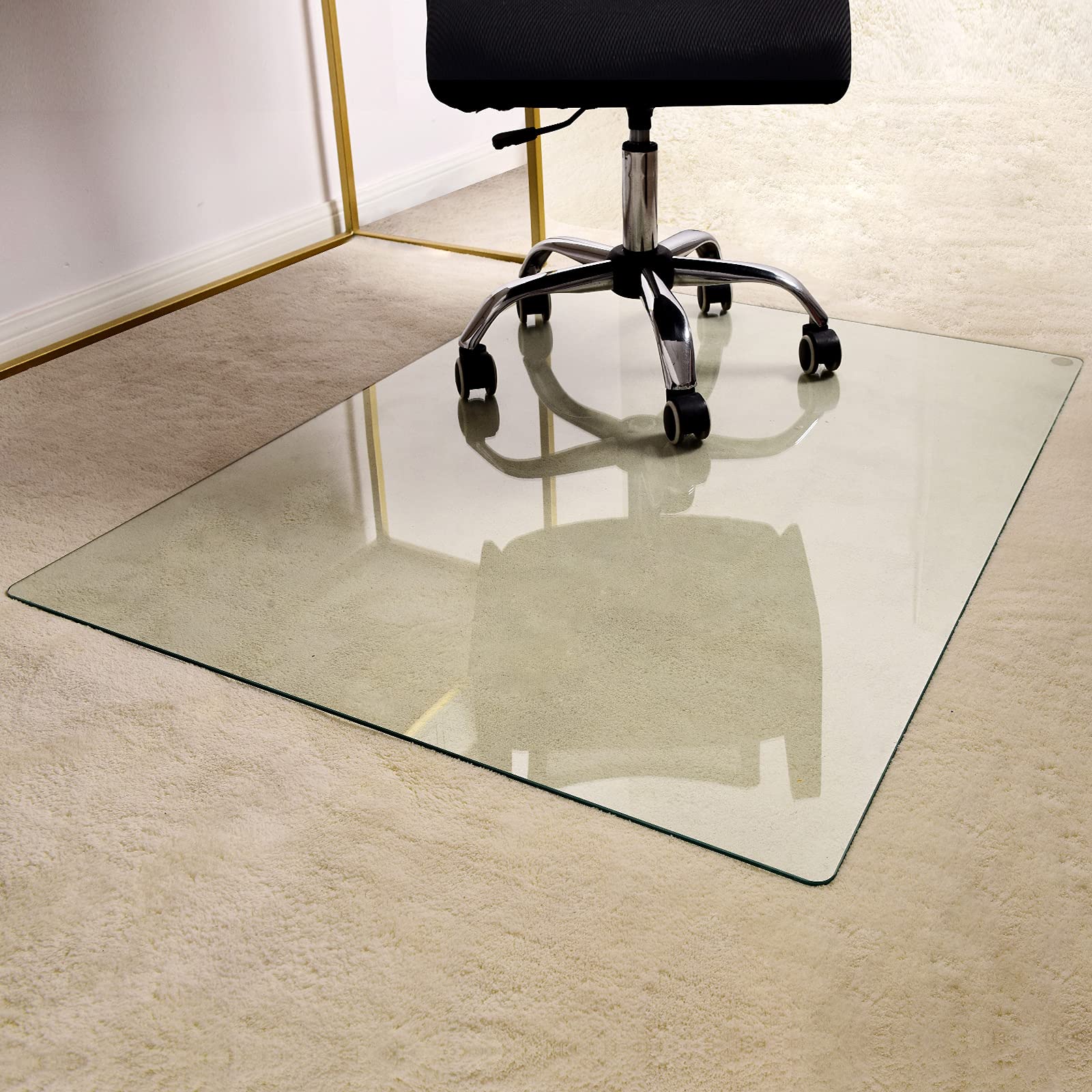 GLSLAND Office Chair Mat for Carpet - 36" x 46" Tempered Glass Floor Mat - for Office Chair on Carpet - 1/6" Thick Clear Computer Floor Mat with 4 Anti-Slip Pads - Image 2