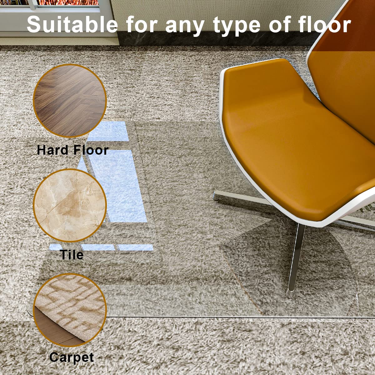 GLSLAND Office Chair Mat for Carpet - 36" x 46" Tempered Glass Floor Mat - for Office Chair on Carpet - 1/6" Thick Clear Computer Floor Mat with 4 Anti-Slip Pads - Image 5
