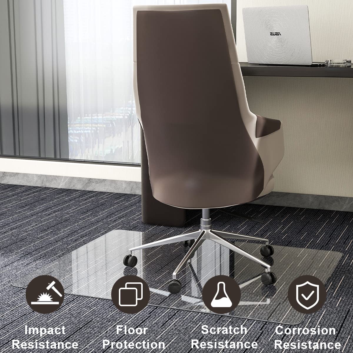 GLSLAND Office Chair Mat for Carpet - 36" x 46" Tempered Glass Floor Mat - for Office Chair on Carpet - 1/6" Thick Clear Computer Floor Mat with 4 Anti-Slip Pads - Image 8
