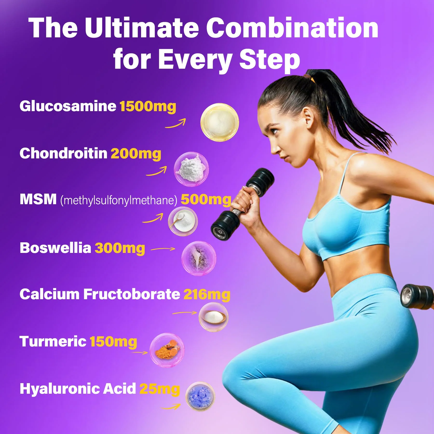 Glucosamine Chondroitin Gummies, Sugar Free Glucosamine Chondroitin MSM Supplement, Extra Strength with Boswellia Turmeric, Hydrolyzed Collagen & Hyaluronic Acid, Bone Health for Men & Women, 60 Cts - Image 5