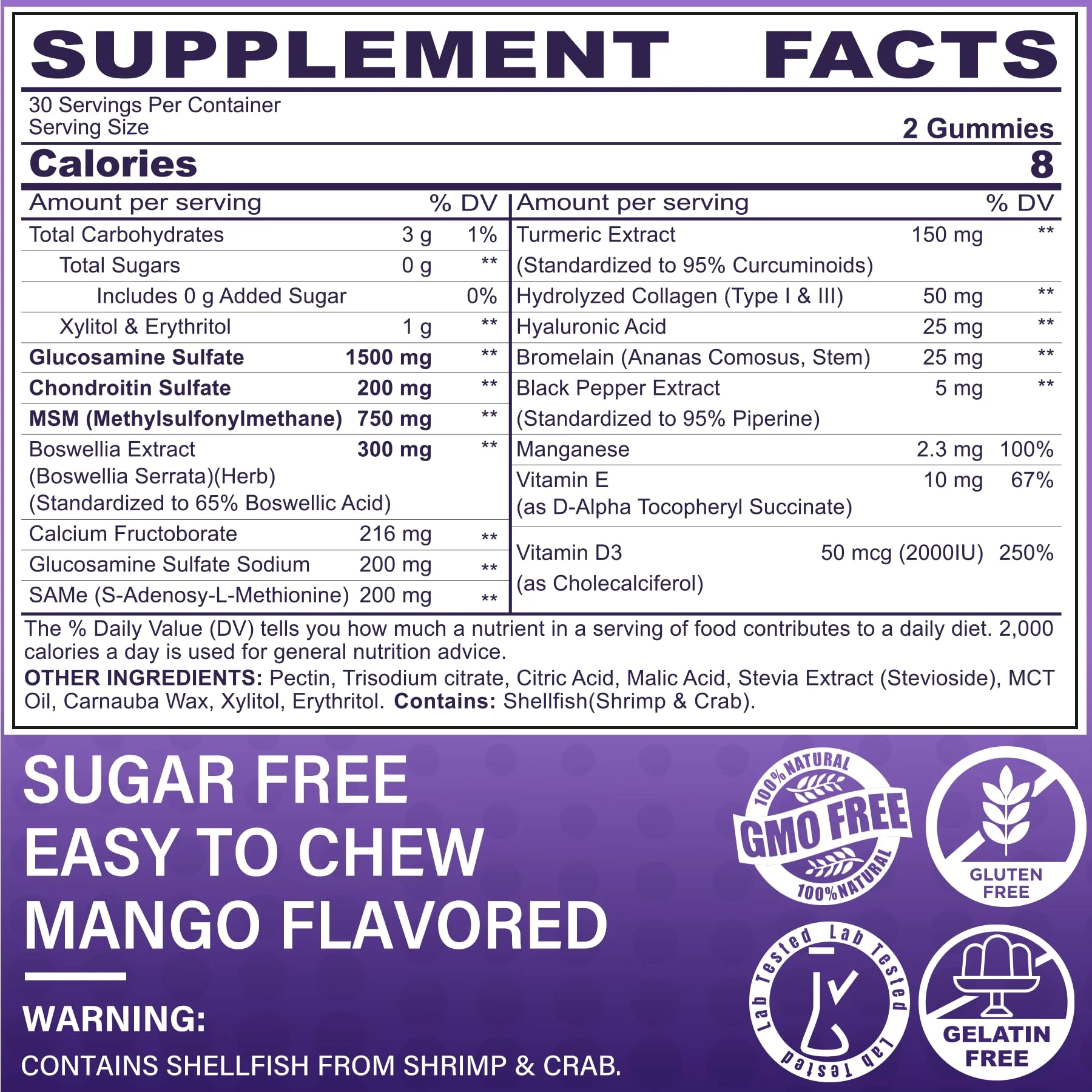Glucosamine Chondroitin Gummies, Sugar Free Glucosamine Chondroitin MSM Supplement, Extra Strength with Boswellia Turmeric, Hydrolyzed Collagen & Hyaluronic Acid, Bone Health for Men & Women, 60 Cts - Image 9