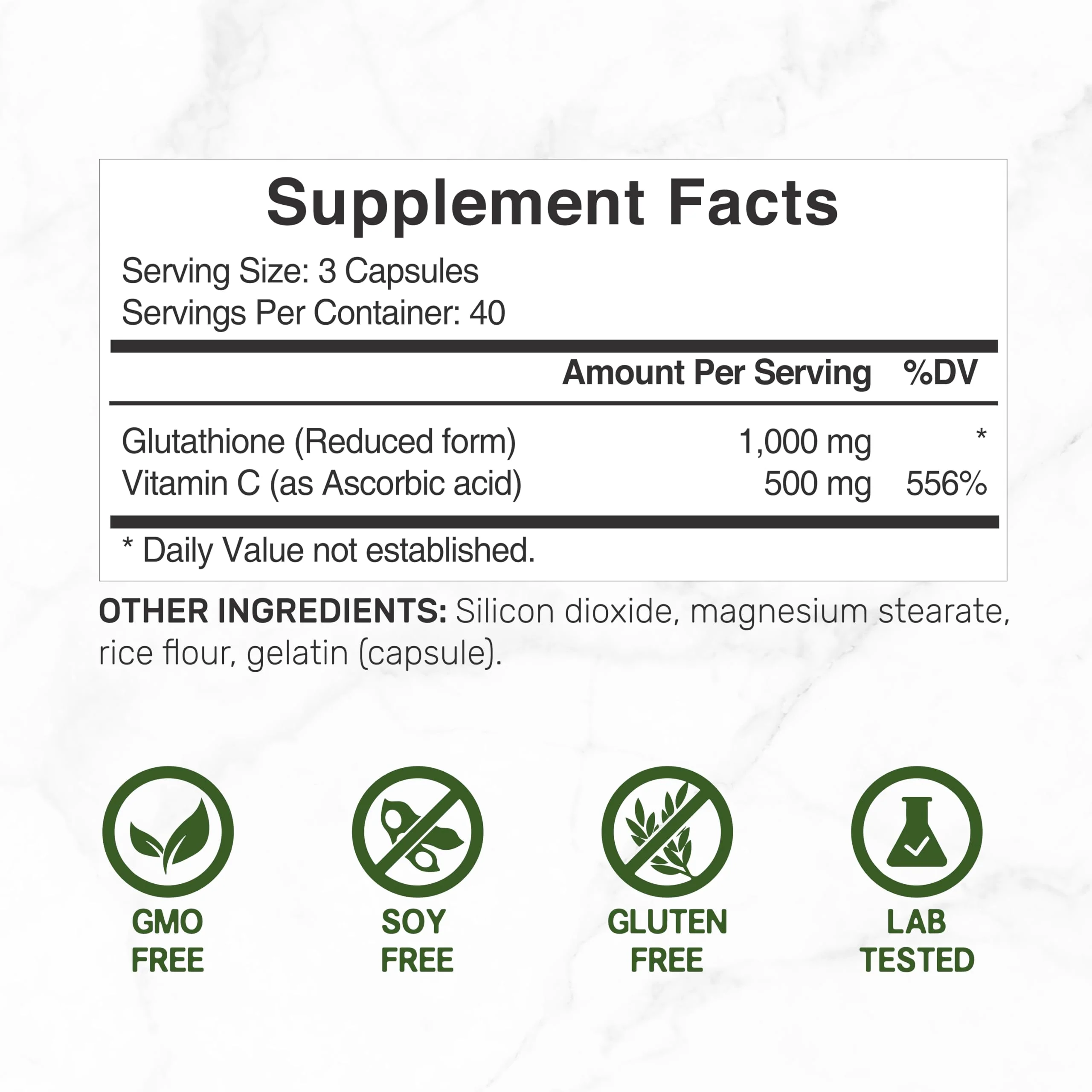 Glutathione Supplement 1,000mg Per Serving, 98% Purity | Plus Vitamin C 500mg, Active Reduced Form (GSH) | Intracellular Antioxidant – Supports Detoxification & Immune Health - Image 2