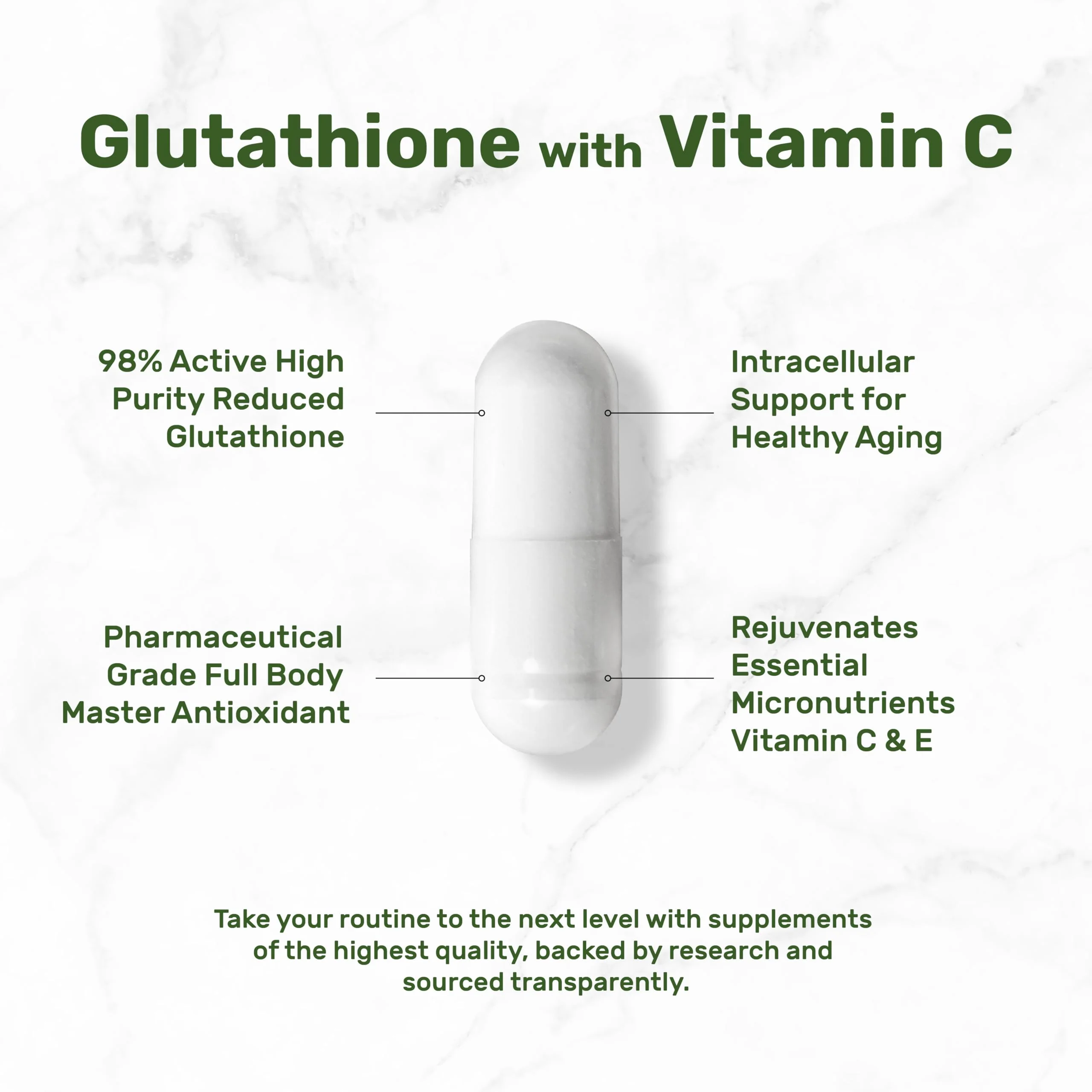 Glutathione Supplement 1,000mg Per Serving, 98% Purity | Plus Vitamin C 500mg, Active Reduced Form (GSH) | Intracellular Antioxidant – Supports Detoxification & Immune Health - Image 3