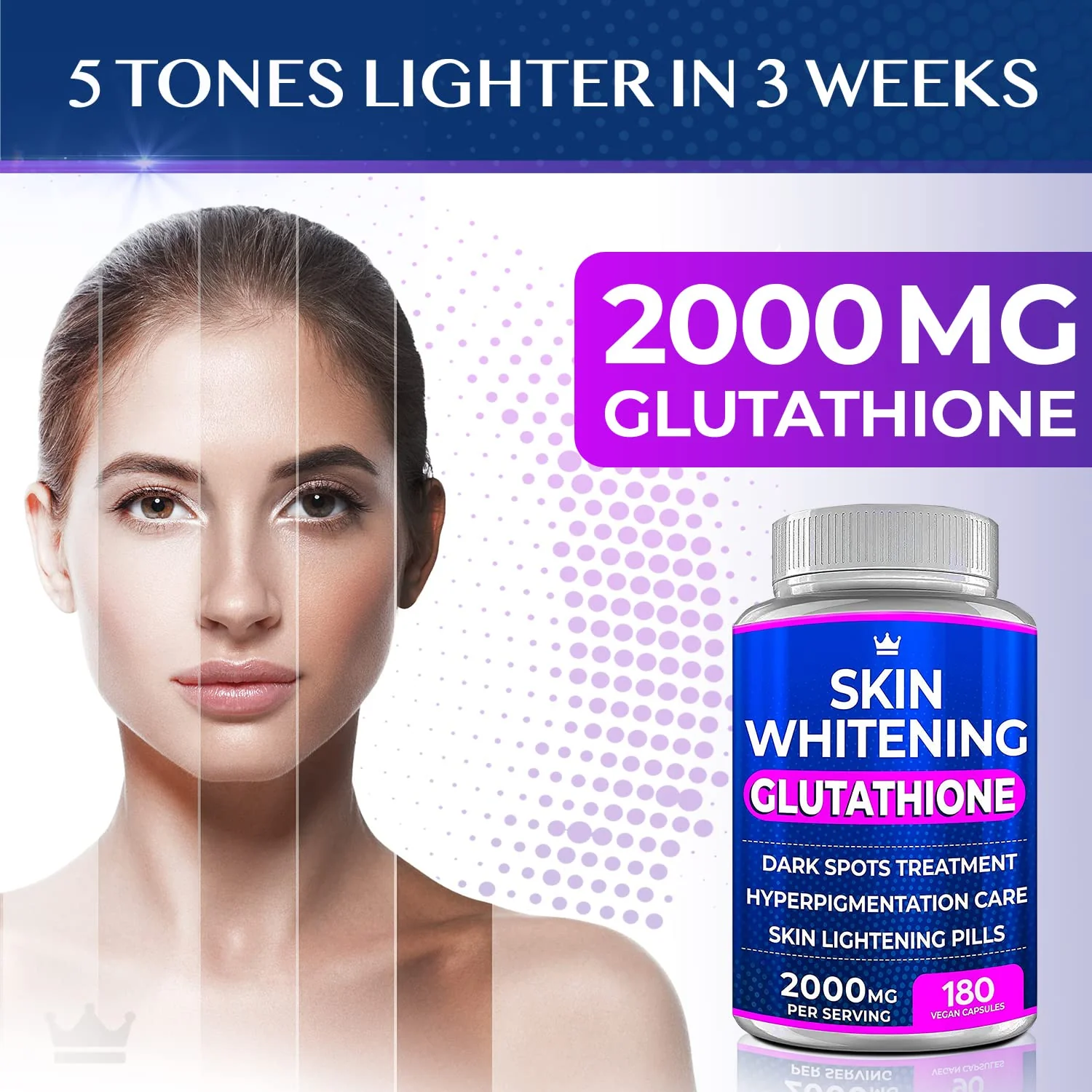 Glutathione Whitening Pills - 180 Capsules 2000mg Glutathione - Effective Skin Lightening Supplement - Dark Spots, Melasma & Acne Scar Remover, Hyperpigmentation Treatment - Anti-Aging Antioxidant - Image 5