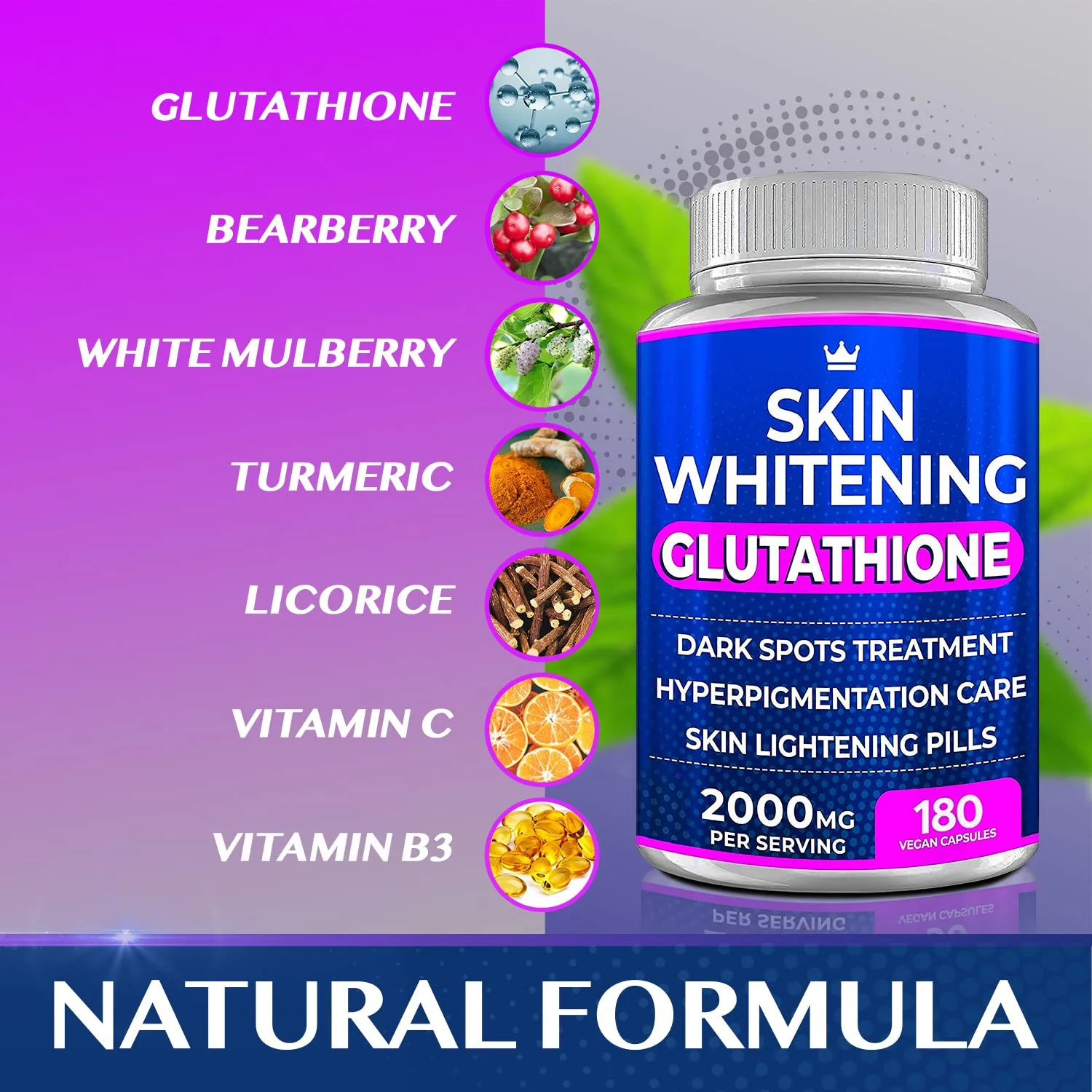 Glutathione Whitening Pills - 180 Capsules 2000mg Glutathione - Effective Skin Lightening Supplement - Dark Spots, Melasma & Acne Scar Remover, Hyperpigmentation Treatment - Anti-Aging Antioxidant - Image 6