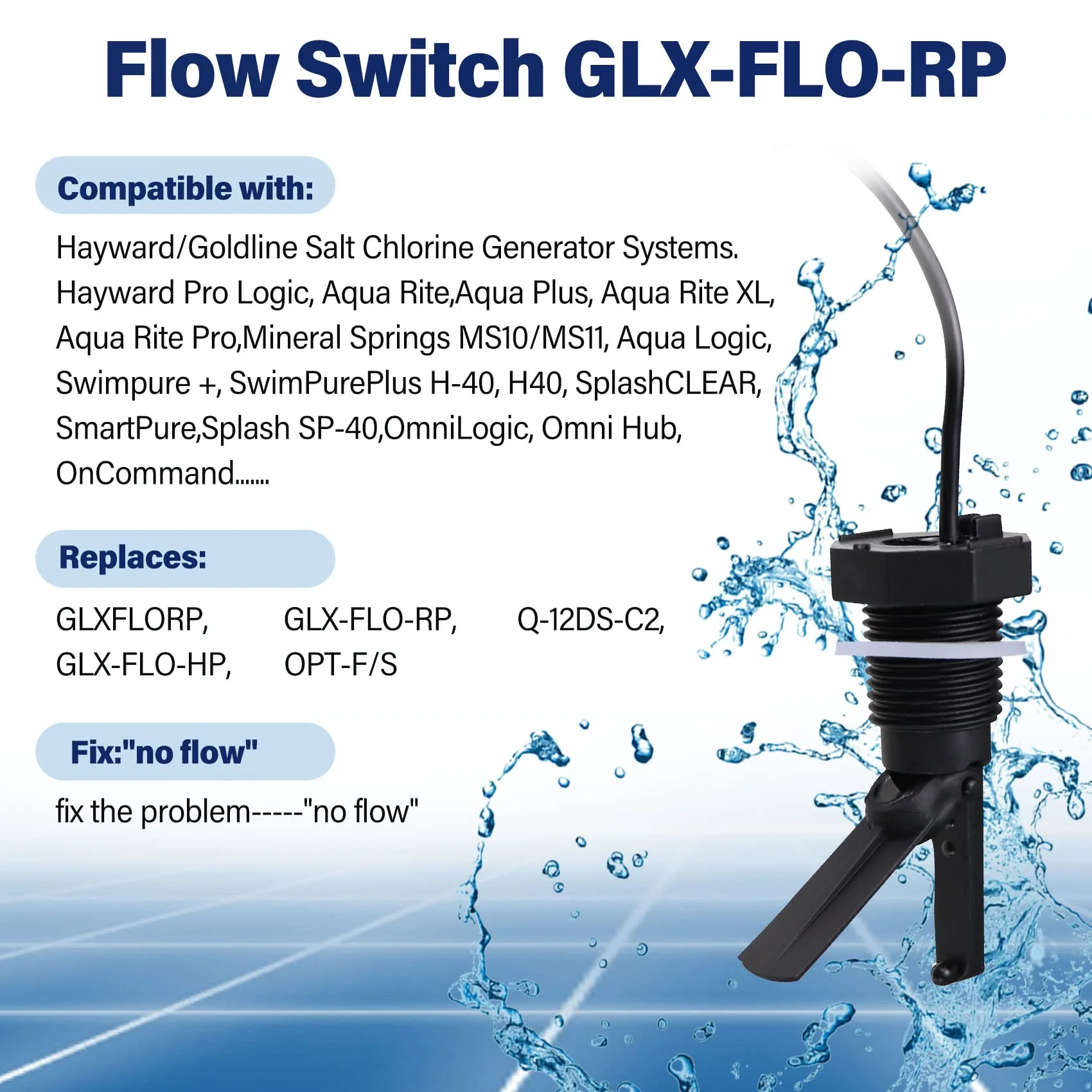 Glx-Flo-Rp Flow Switch for Hayward Goldline Aquarite Salt Systems, Pool Flow Sensor Suitable Hayward Salt Cell & Chlorine Generator, Flow Switch for Aqua Rite Swimming Pool Salt Cell with 15 Ft Cable - Image 6