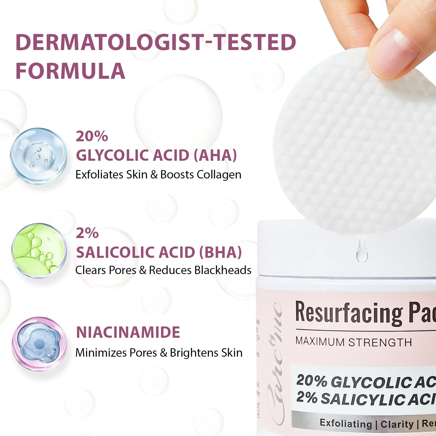 Glycolic Acid 20% & Salicylic Acid 2% Face Exfoliating Pads (50 Count)- Facial Peel Pads for Anti-Aging, Cleansing, Resurfacing, Brightening, Blemish Control, Revealing Clear, Glowing, Youthful Skin - Image 4