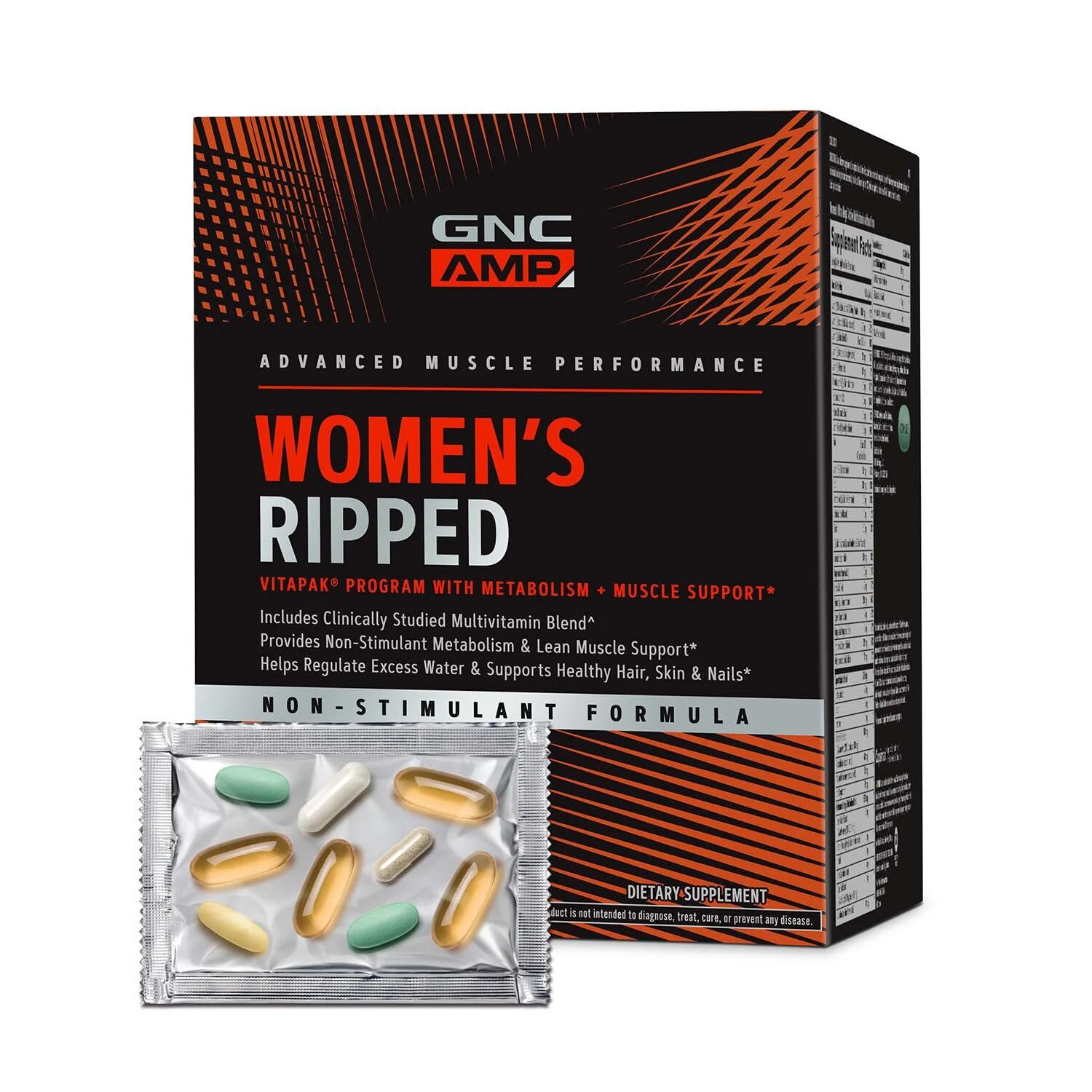 GNC AMP Women’s Ripped Non-Stim Vitapak Program, 5 Products in 1 Vitamin Pack, Metabolism & Lean Muscle, Water Shedding, Proven Ingredients, CLA, Biotin, Multivitamin, Caffeine Free, 30-Day Supply - Image 2