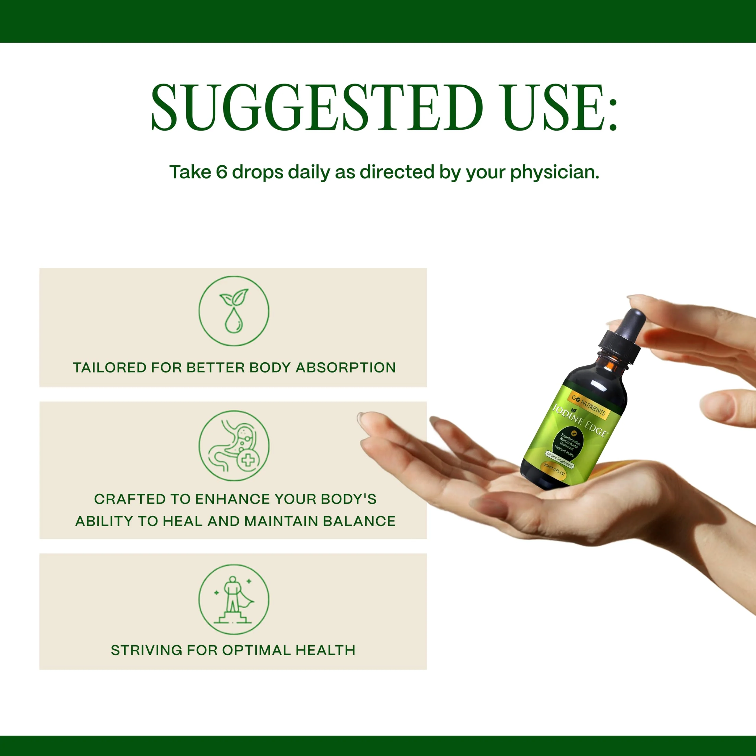 Go Nutrients Iodine Edge – Organic Nascent Iodine Liquid Supplement for Thyroid Support, Energy, Immune & Cognitive Health – High Absorption Drops - Natural Tincture for Women & Men – 1 oz - Image 3