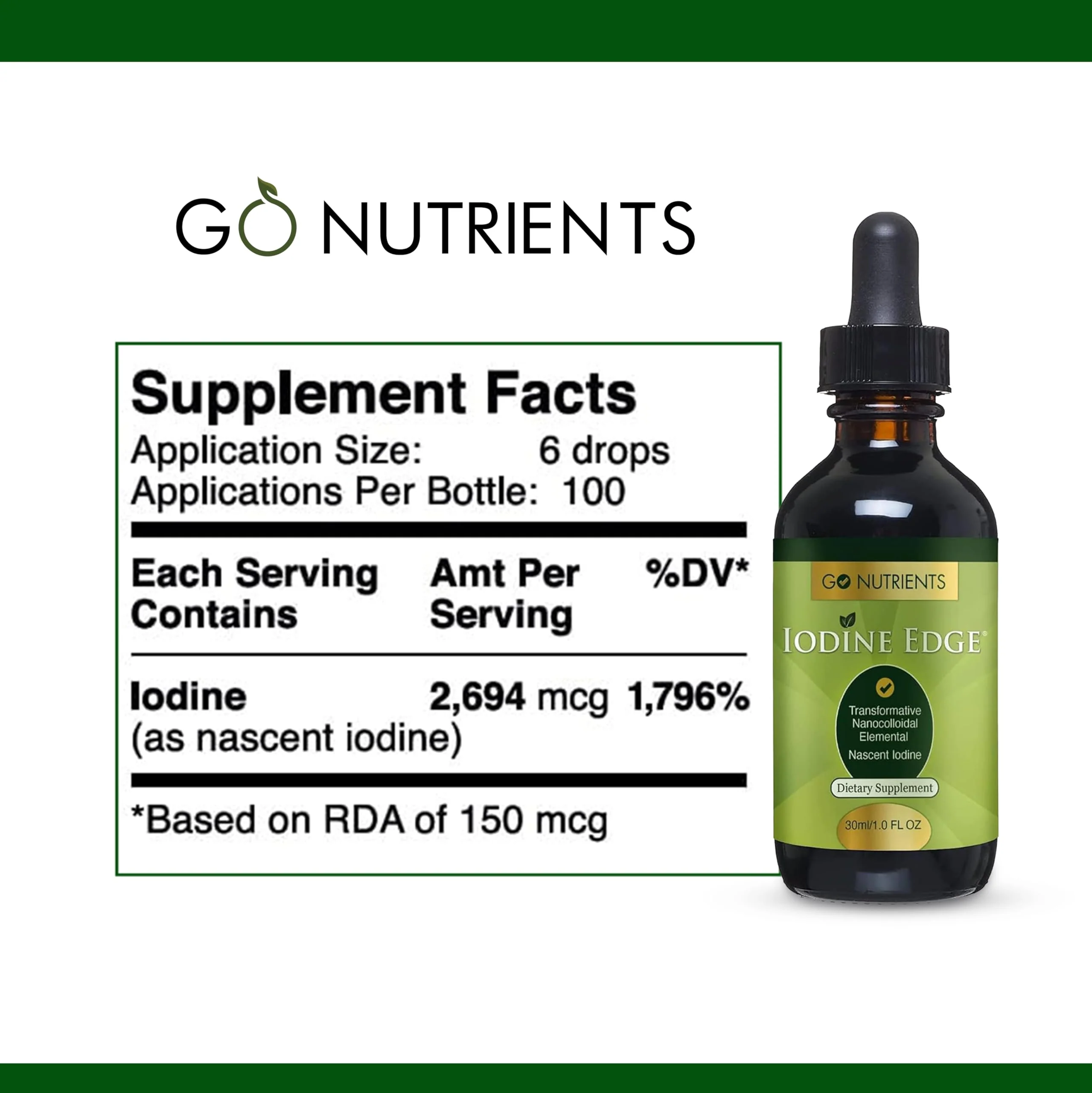Go Nutrients Iodine Edge – Organic Nascent Iodine Liquid Supplement for Thyroid Support, Energy, Immune & Cognitive Health – High Absorption Drops - Natural Tincture for Women & Men – 1 oz - Image 7