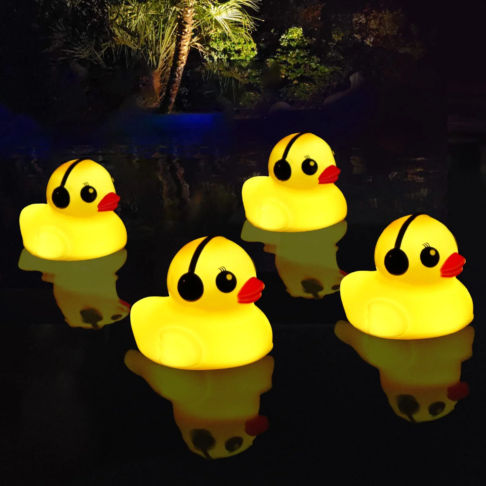 Goallim Solar Floating Pool Lights, 3" Duck Floating Pool Lights Solar Powered, IP68 Waterproof Glow in the Dark Pools Light that Float for Patio, Pond, Spa, Hot tub, Garden Party Decor - 4PCS