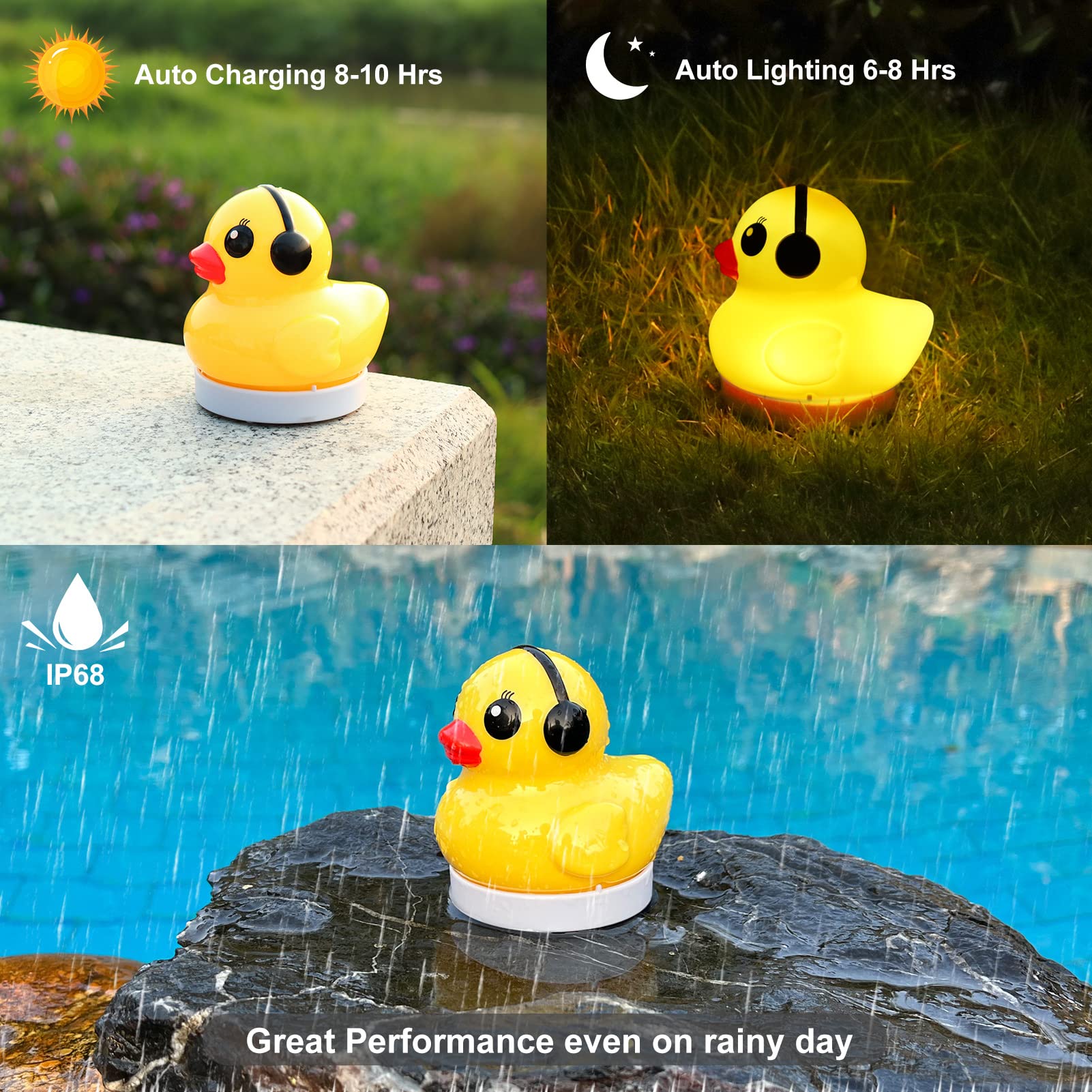 Goallim Solar Floating Pool Lights, 3" Duck Floating Pool Lights Solar Powered, IP68 Waterproof Glow in the Dark Pools Light that Float for Patio, Pond, Spa, Hot tub, Garden Party Decor - 4PCS - Image 7