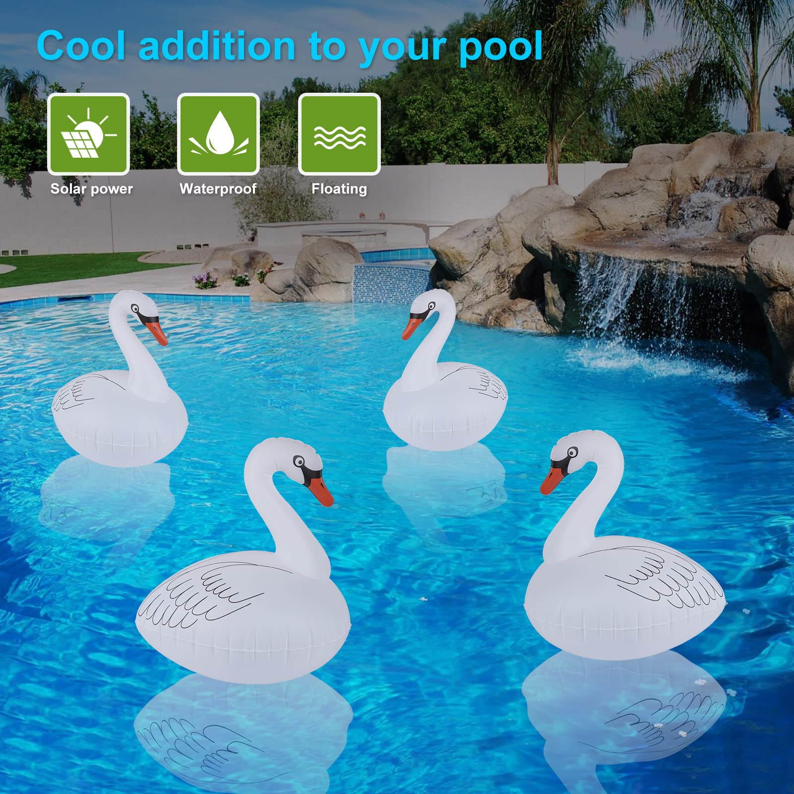 Goallim Swan Floating Solar Lights - Waterproof Inflatable Colorful Changing LED Pool Light for Beach, Garden, Backyard and more - Image 2