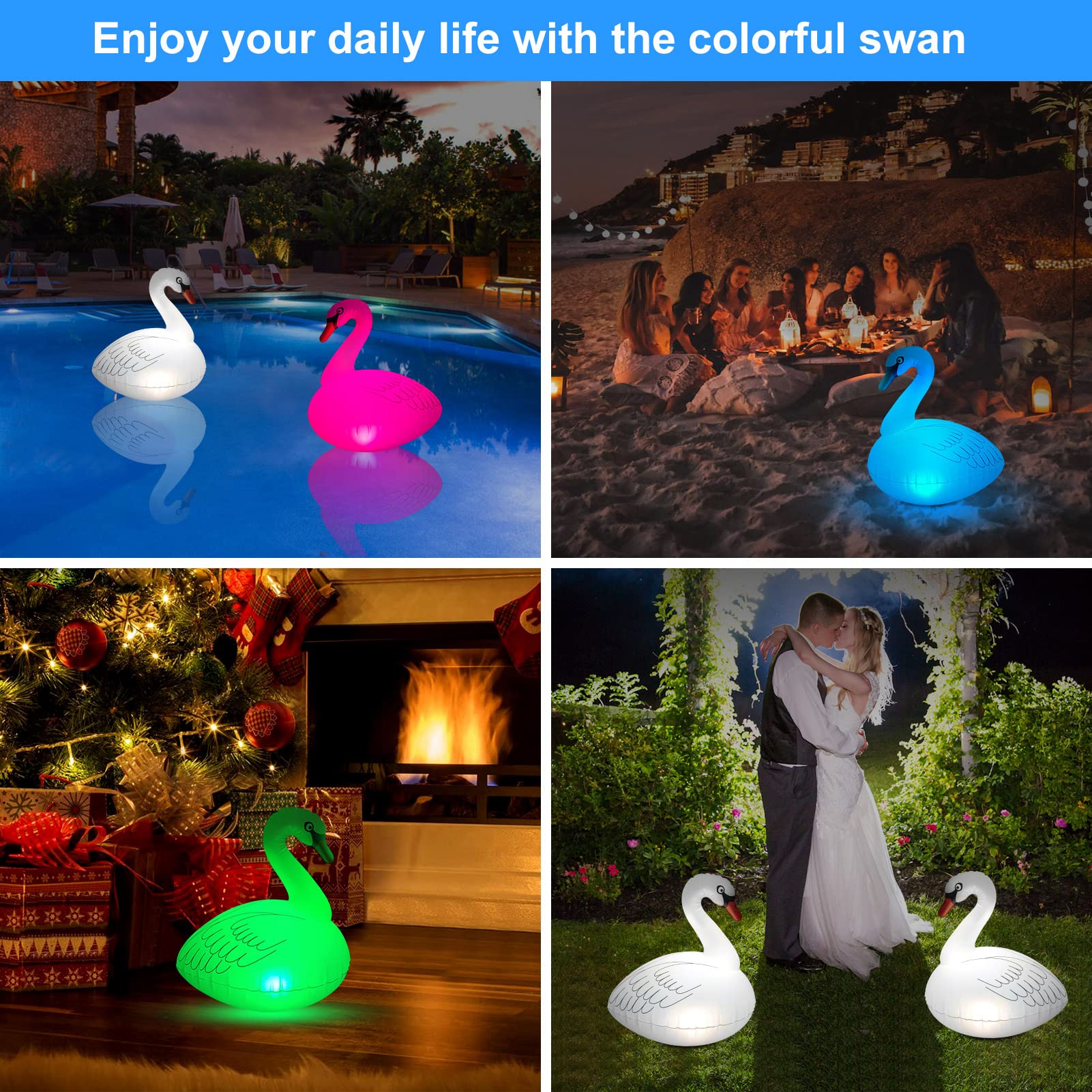 Goallim Swan Floating Solar Lights - Waterproof Inflatable Colorful Changing LED Pool Light for Beach, Garden, Backyard and more - Image 4