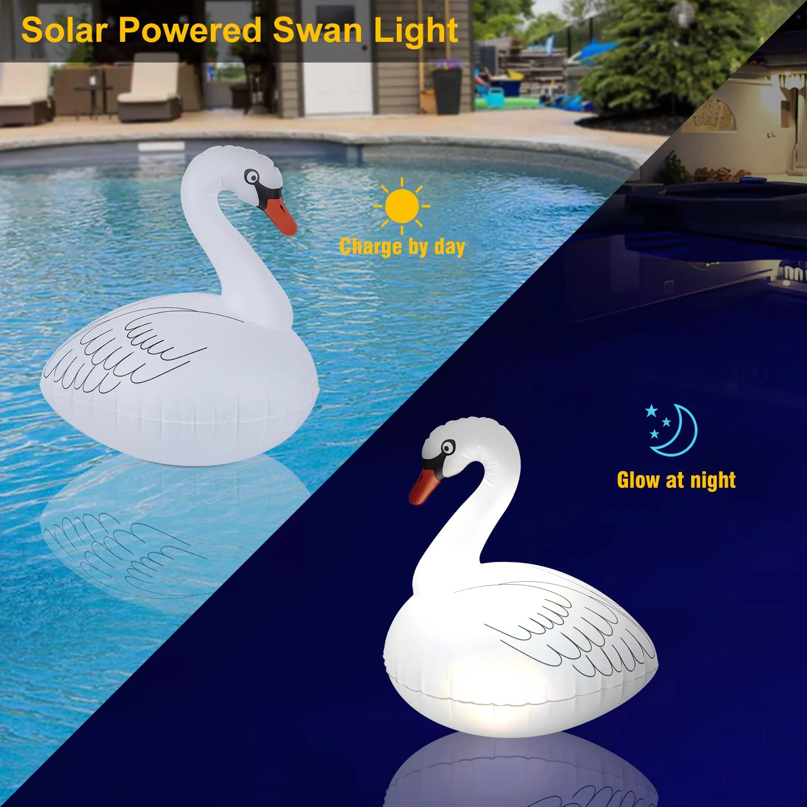 Goallim Swan Floating Solar Lights - Waterproof Inflatable Colorful Changing LED Pool Light for Beach, Garden, Backyard and more - Image 8