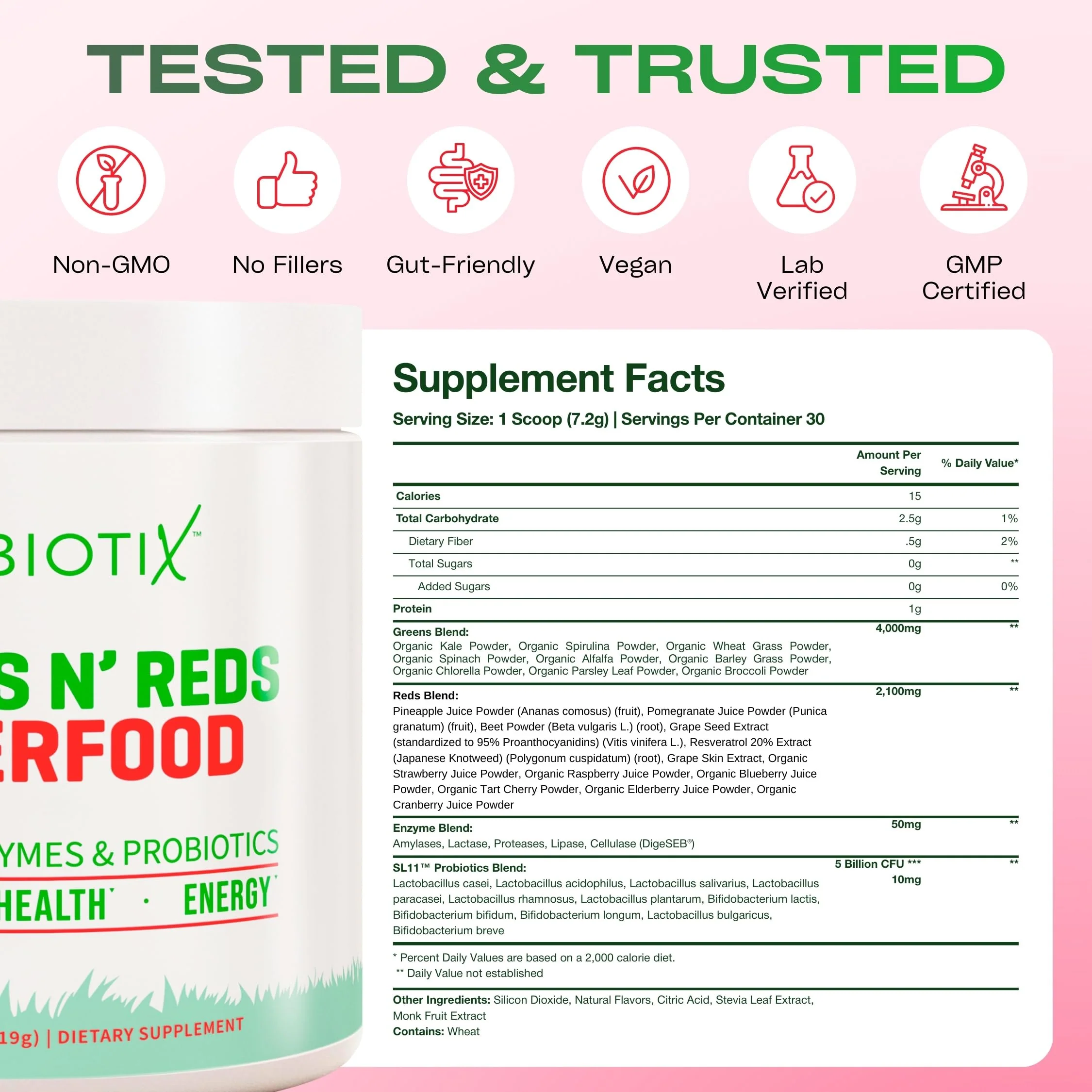 GOBIOTIX Super Greens Powder with Organic Spirulina - Superfood Supplement with Fruit Blend, Probiotics and Enzymes for Digestive Health - Vegan, Non-GMO - 30 Servings (Pomegranate Raspberry - 3 Pack) - Image 3