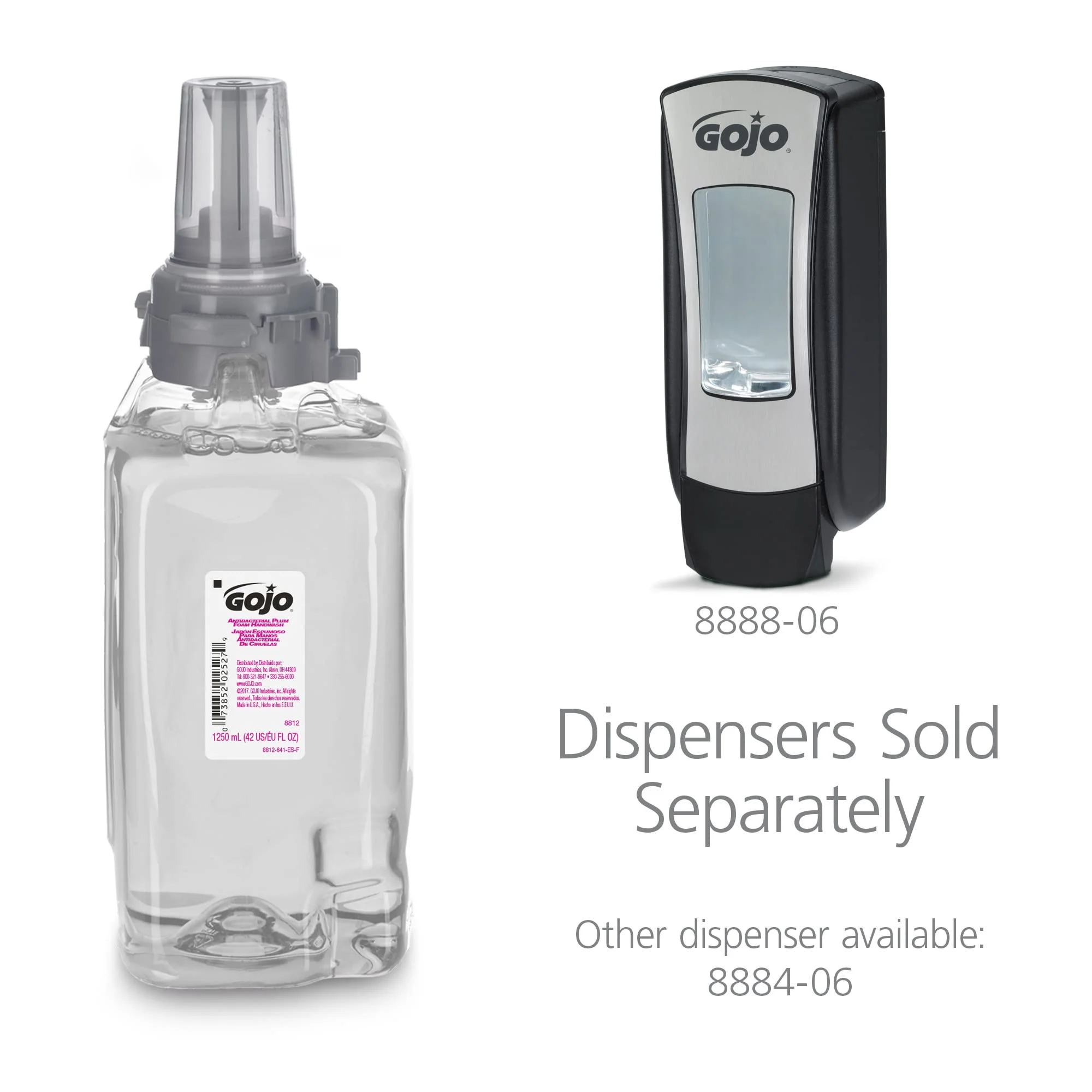 GOJO Antibacterial Foam Handwash, Plum Fragrance, 1250 mL Soap Refill ADX-12 Touch-Free Dispenser (Pack of 3) - 8812-03 - Image 6