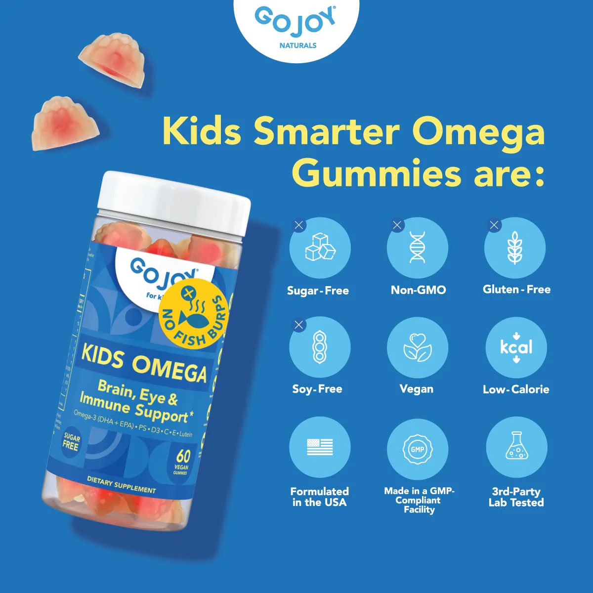 GOJOY Kids Omega 3 DHA Gummies – No Fish Burps, No Sugar – Brain, Eye & Immune Support – Plant-Based Omega-3 from Algae – Vegan, Clean DHA for Toddlers, Children & Kids Ages 3+ - Image 3