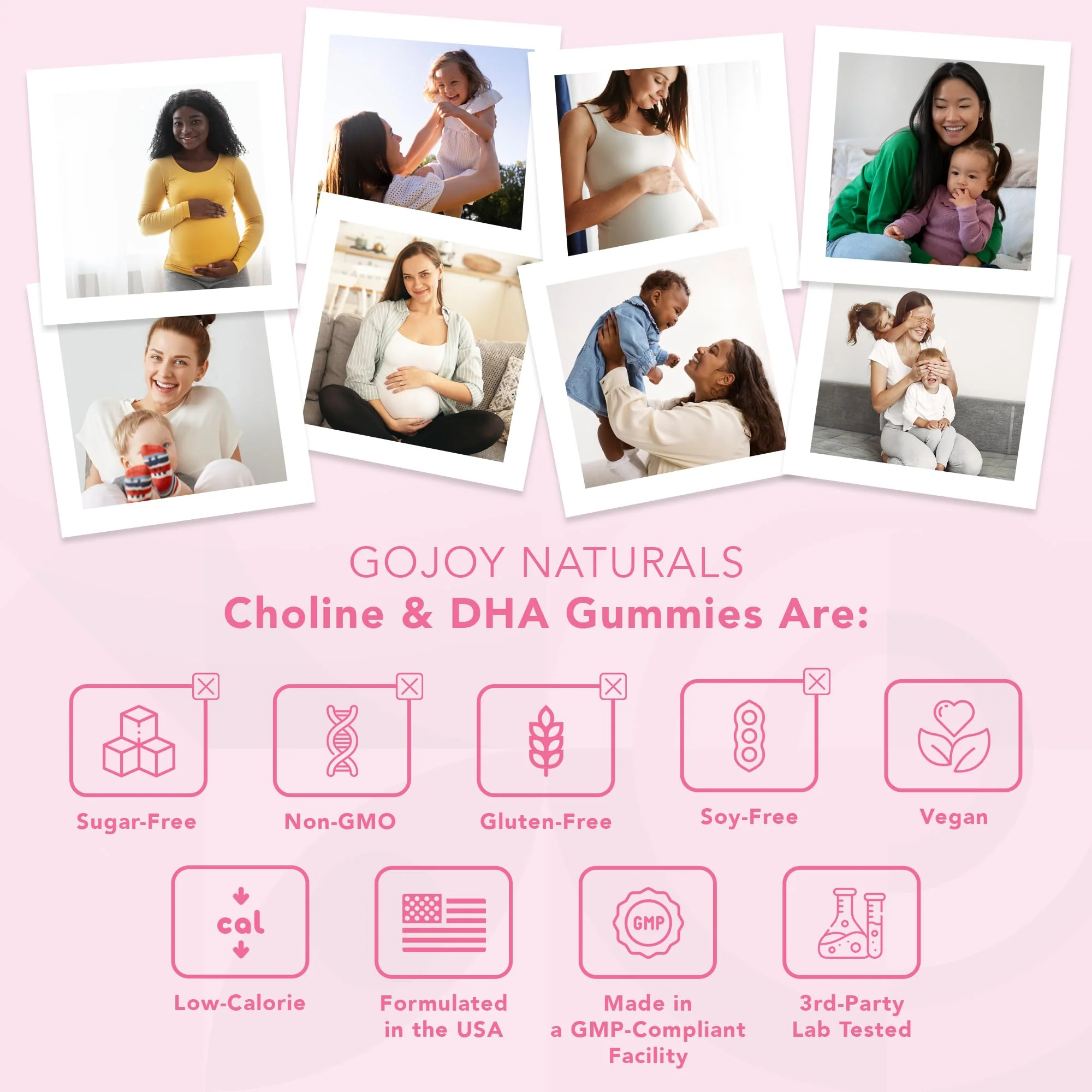 GOJOY NATURALS Prenatal Choline & DHA Gummies - Preconception to Postnatal Gummy Vitamin Supplement for Pregnant Women - Sweetened with Monk Fruit - 3rd Party Tested - Non GMO, Gluten Free, Vegan - Image 3