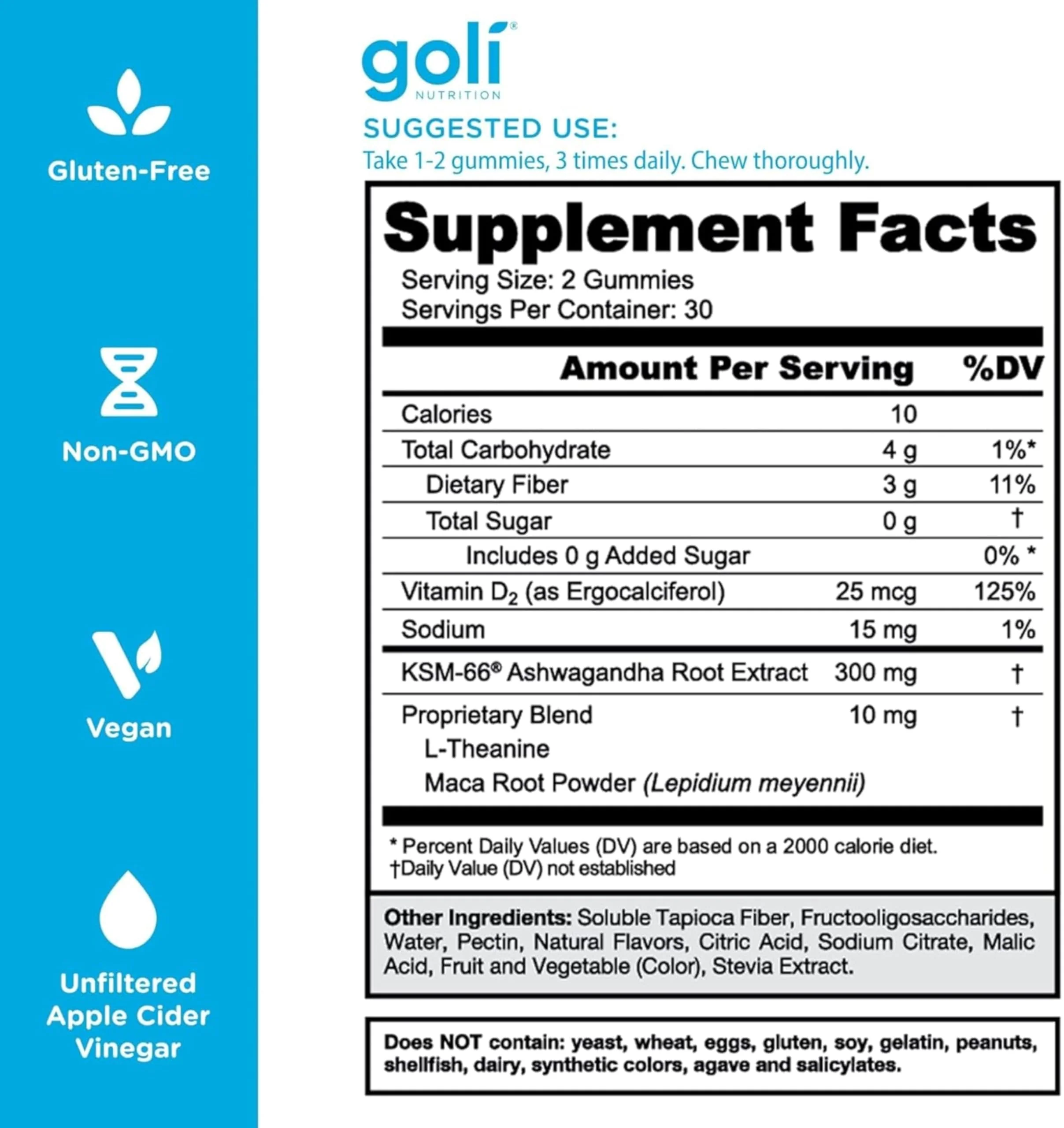 Goli Zero Sugar Ashwagandha & Vitamin D, Maca, L-Theanine Gummies, No Artificial Sweeteners, No Sugar Alcohols. Mixed Berry, KSM-66, Vegan, Plant Based, Non-GMO, Gluten-Free & Gelatin Free. (3) - Image 4