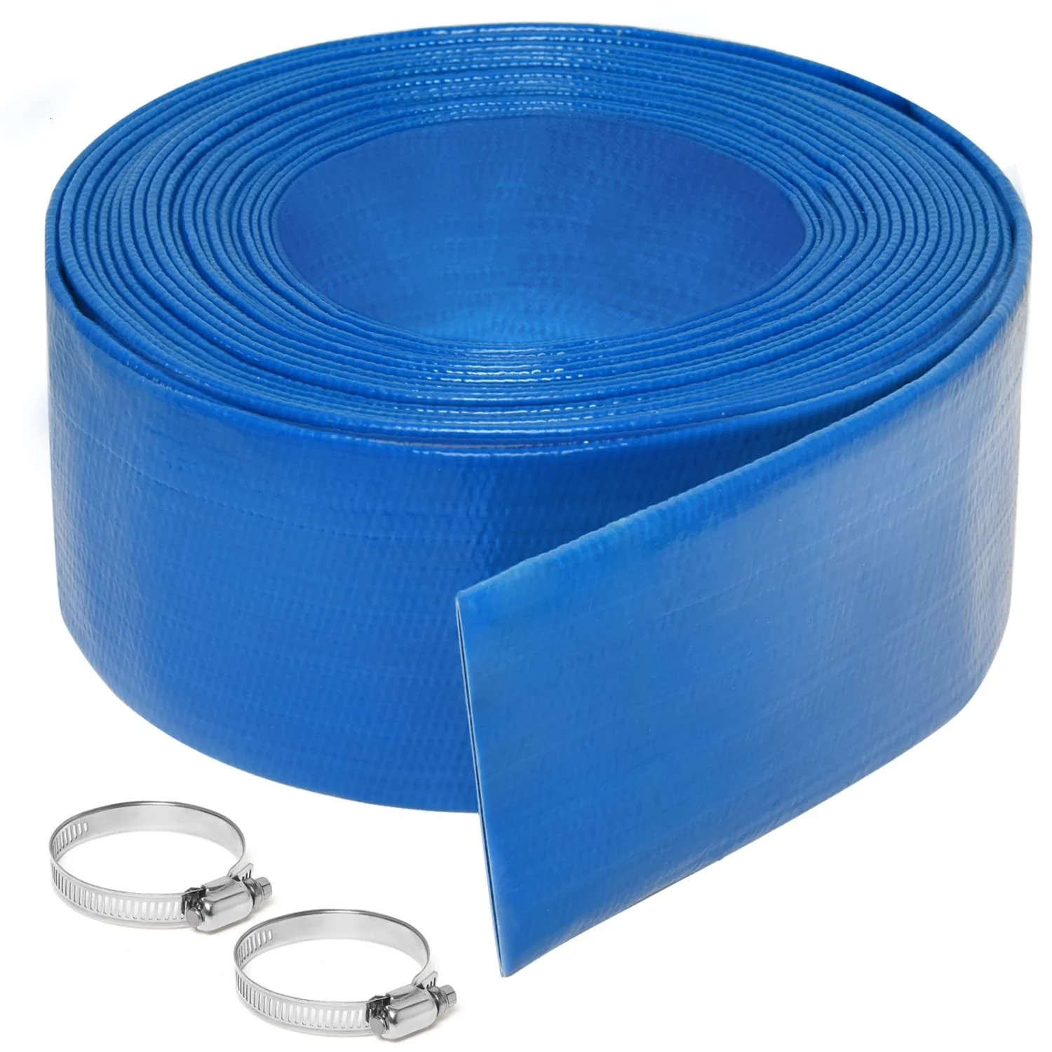 Gonioa 2 inches x 25 FT Heavy-Duty PVC Swimming Pool Backwash Hose, Reinforced Discharge Hose with Clamp for Swimming Pools, Blue